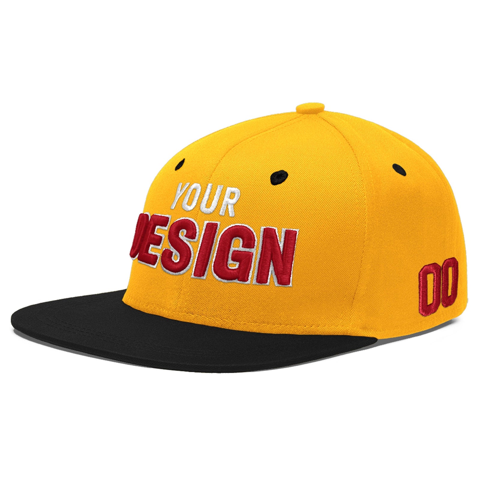 Custom Gold Black 3D Puff Embroidery Flat Embroidery Casual Sport Baseball Cap