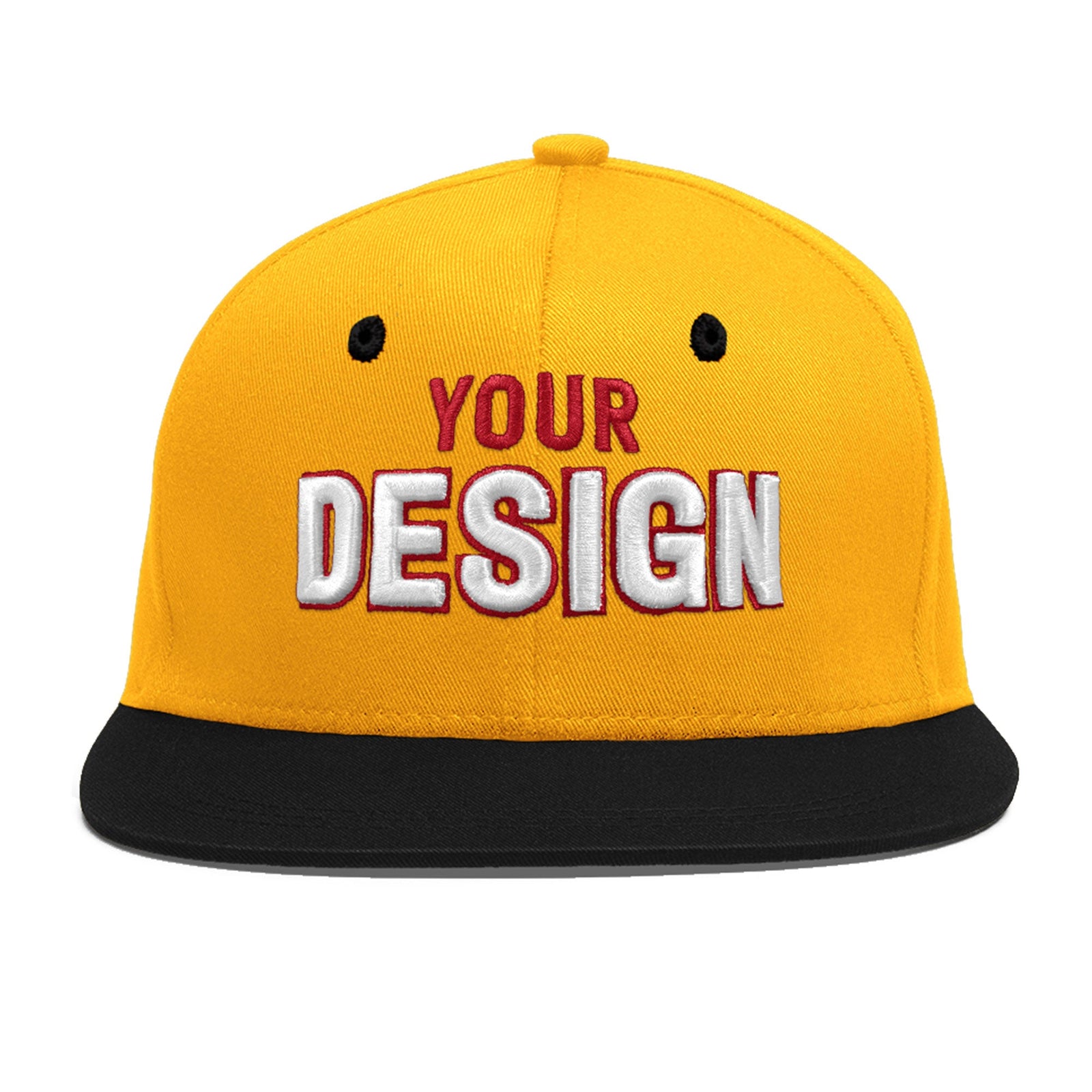 Custom Gold Black 3D Puff Embroidery Flat Embroidery Casual Sport Baseball Cap