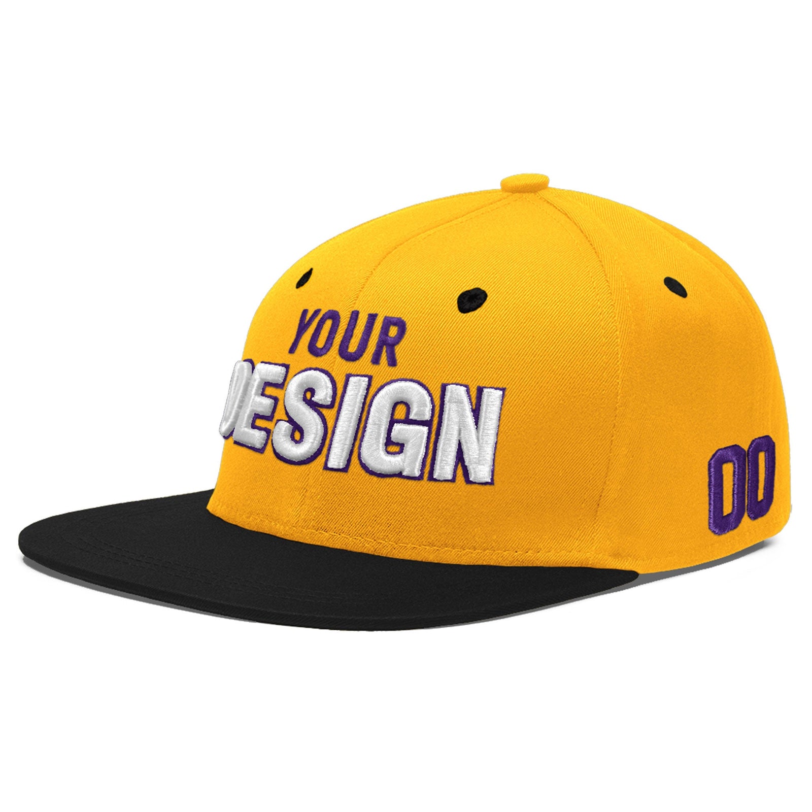 Custom Gold Black 94D Puff Embroidery Flat Embroidery Casual Sport Baseball Cap