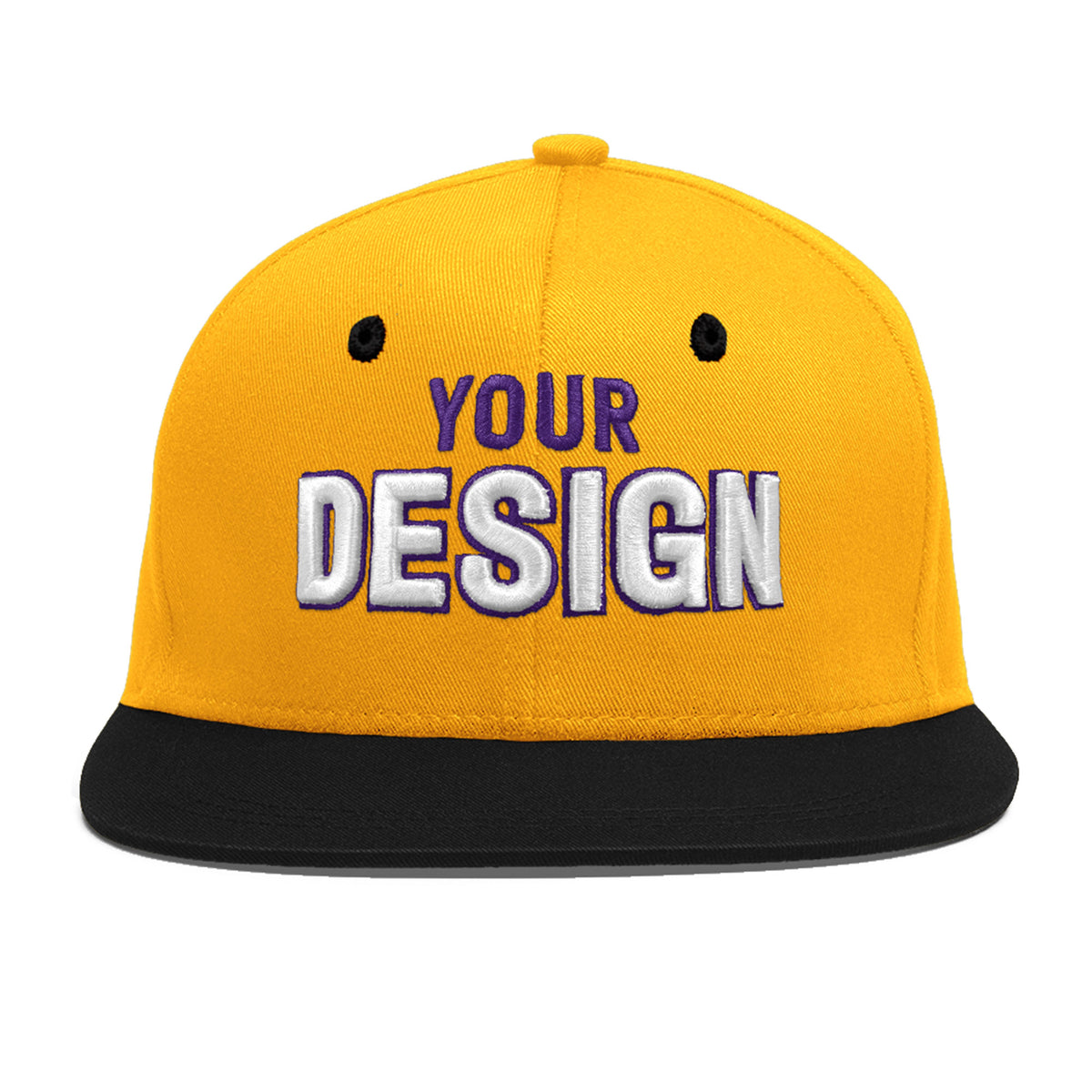 Custom Gold Black 96D Puff Embroidery Flat Embroidery Casual Sport Baseball Cap