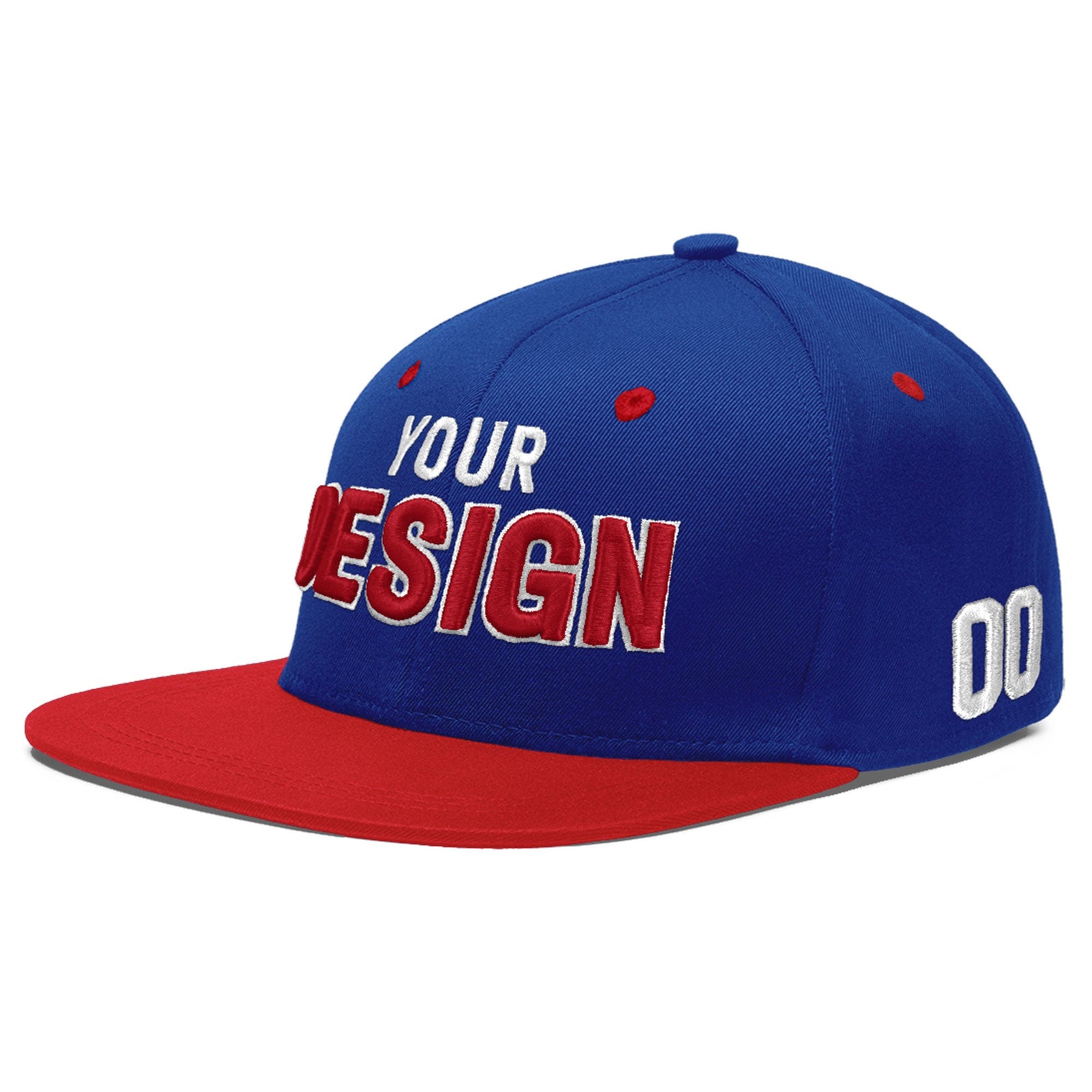 Custom Royal Blue Red 3D Puff Embroidery Flat Embroidery Casual Sport Baseball Cap