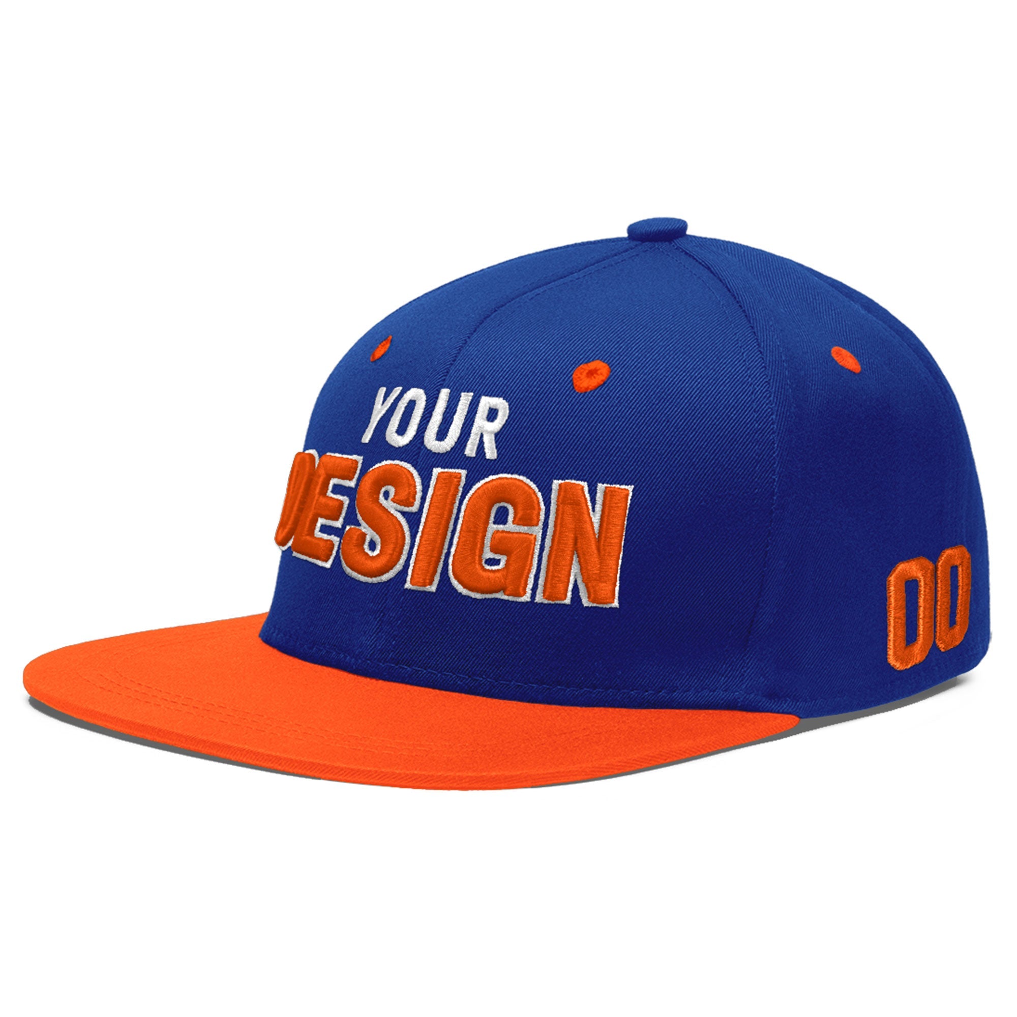 Custom Royal Blue Orange 3D Puff Embroidery Flat Embroidery Casual Sport Baseball Cap