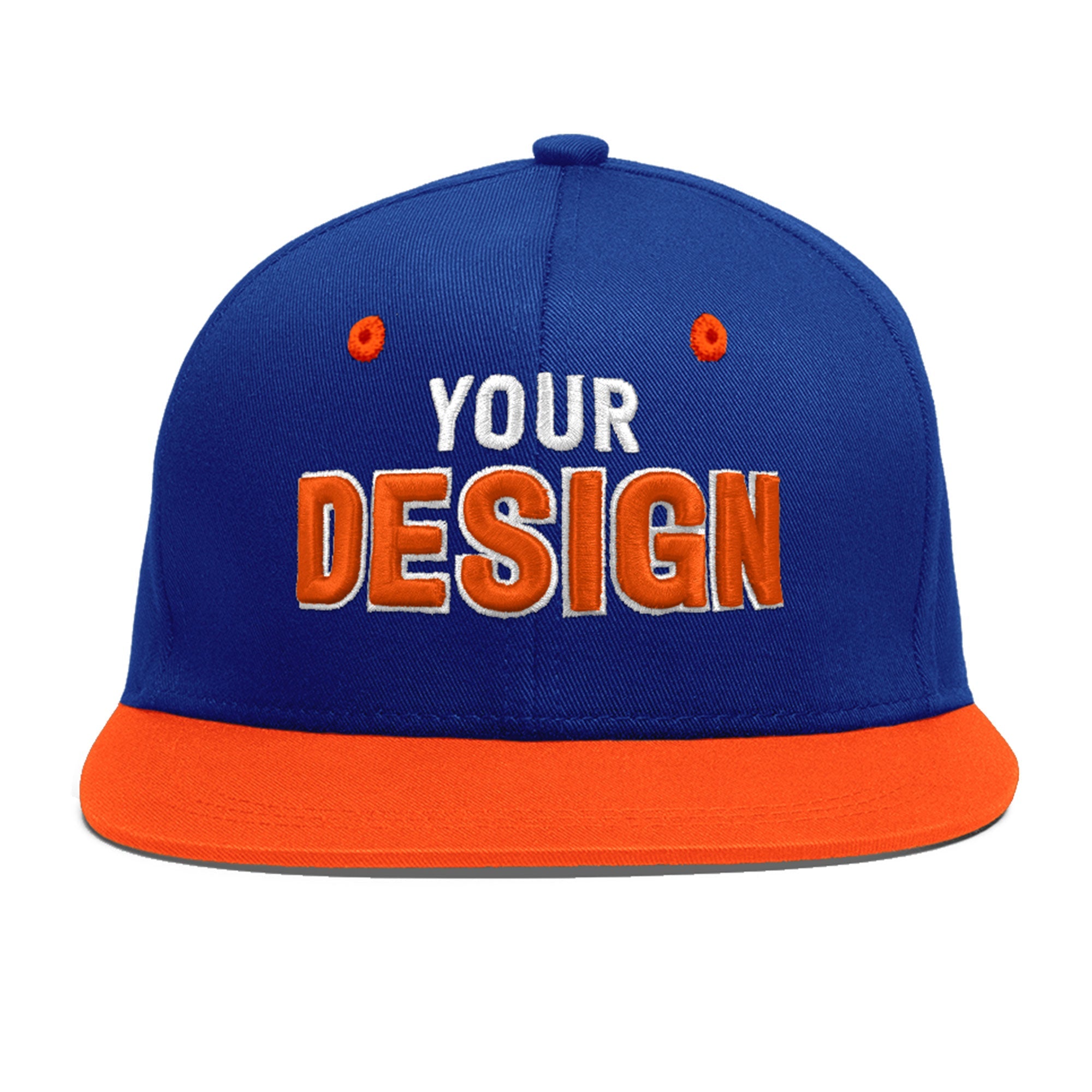 Custom Royal Blue Orange 3D Puff Embroidery Flat Embroidery Casual Sport Baseball Cap