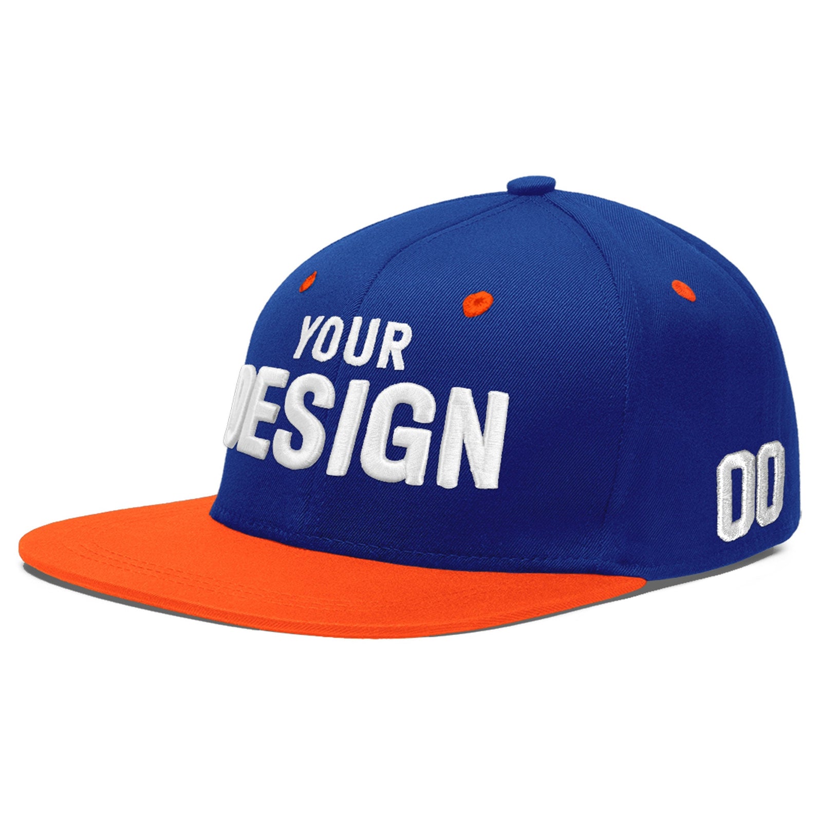 Custom Royal Blue Orange 3D Puff Embroidery Flat Embroidery Casual Sport Baseball Cap