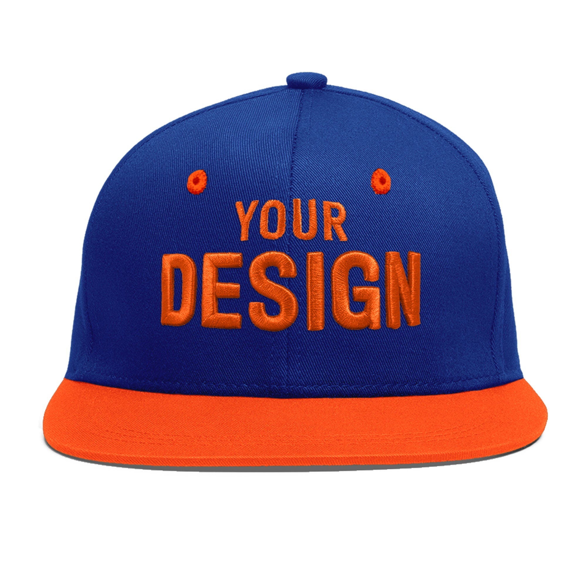 Custom Royal Blue Orange 3D Puff Embroidery Flat Embroidery Casual Sport Baseball Cap