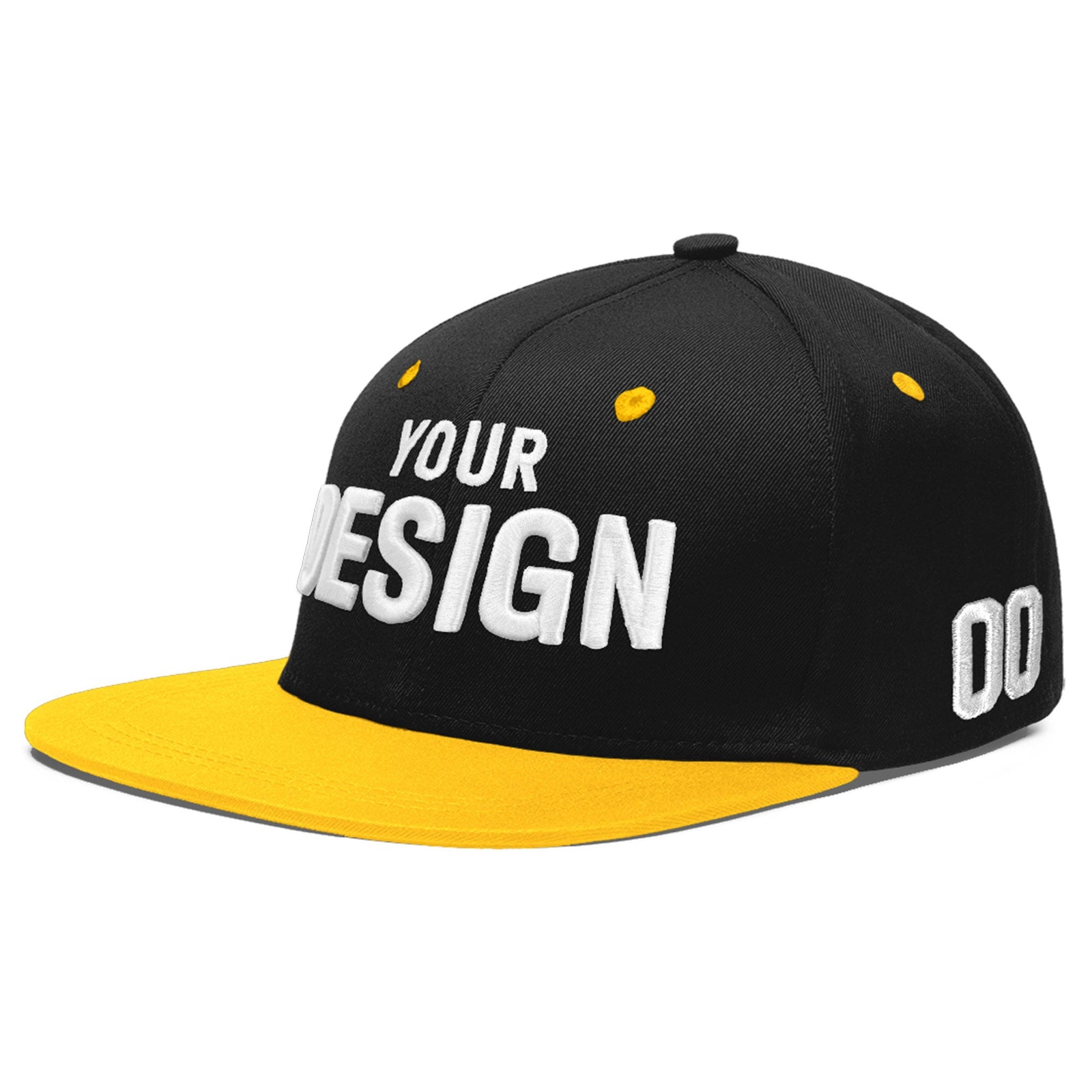 Custom Black Gold 3D Puff Embroidery Flat Embroidery Casual Sport Baseball Cap