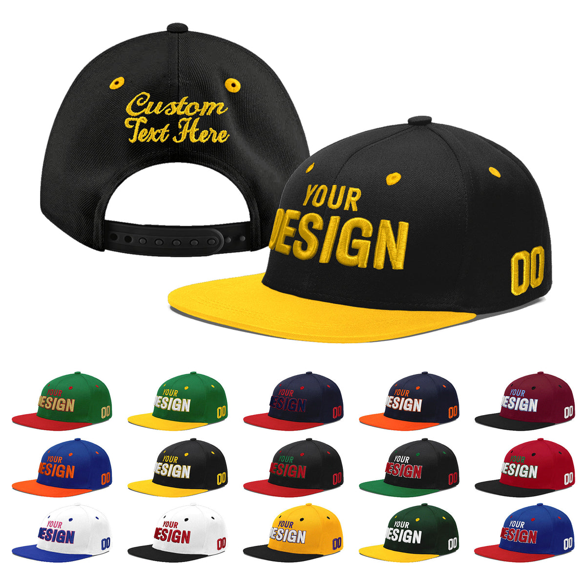 Custom Black Gold 3D Puff Embroidery Flat Embroidery Casual Sport Baseball Cap