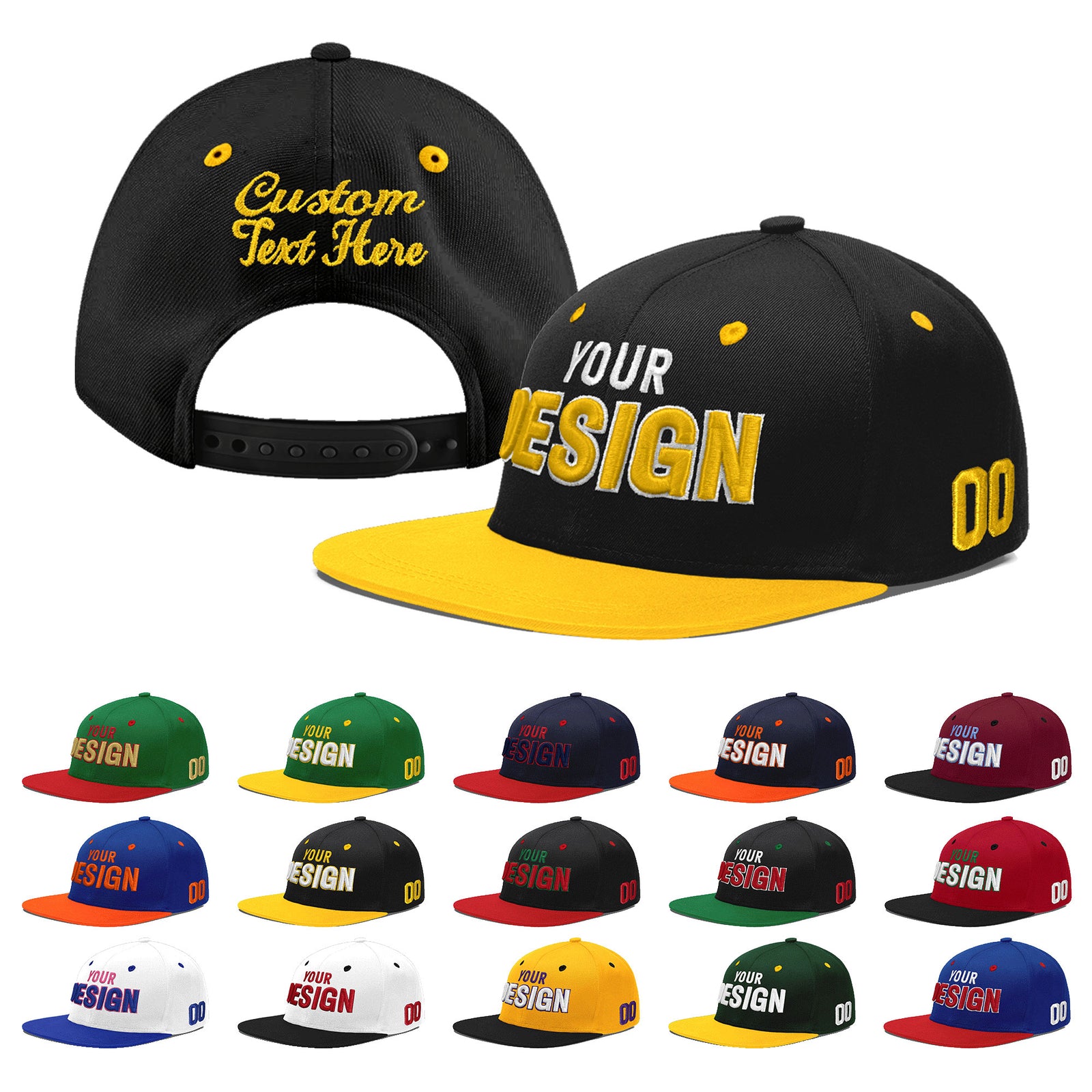 Custom Black Gold 3D Puff Embroidery Flat Embroidery Casual Sport Baseball Cap