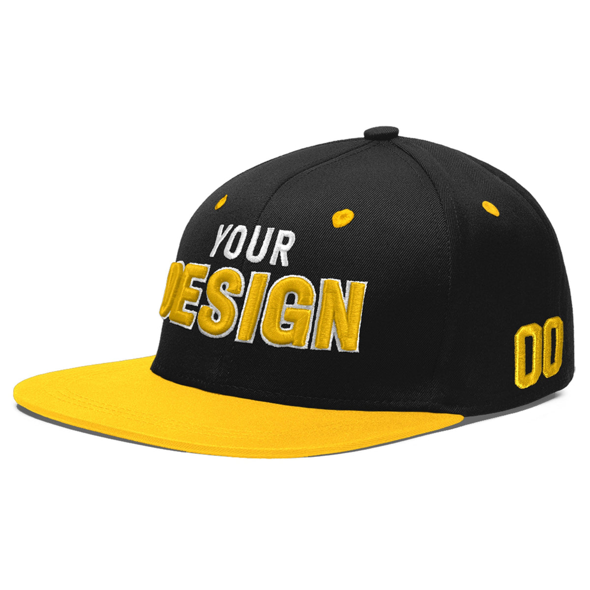 Custom Black Gold 3D Puff Embroidery Flat Embroidery Casual Sport Baseball Cap