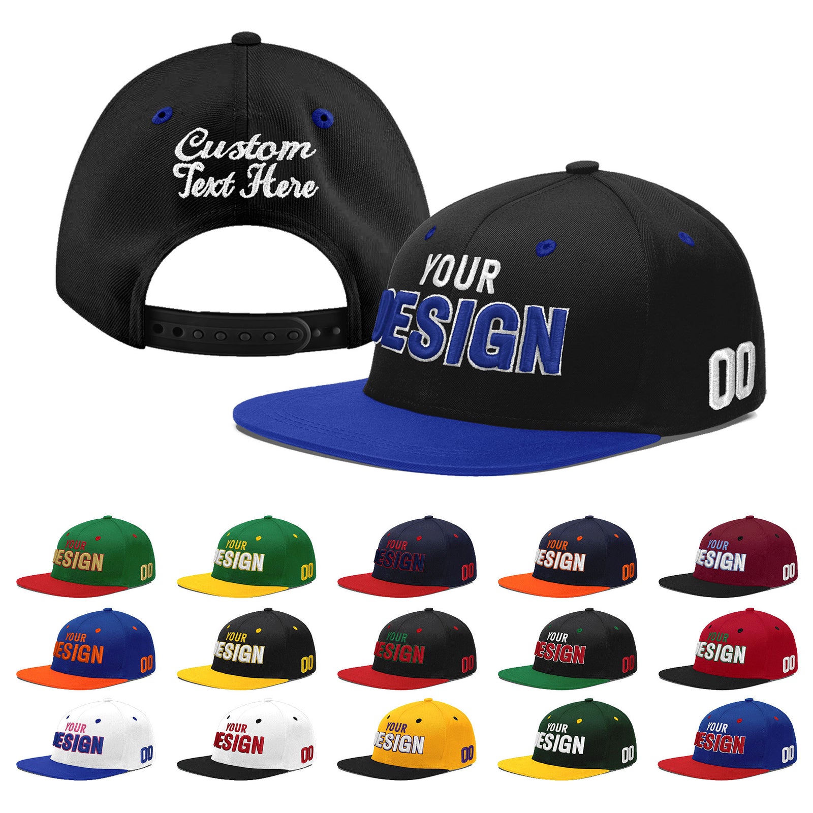 Custom Black Royal Blue 3D Puff Embroidery Flat Embroidery Casual Sport Baseball Cap