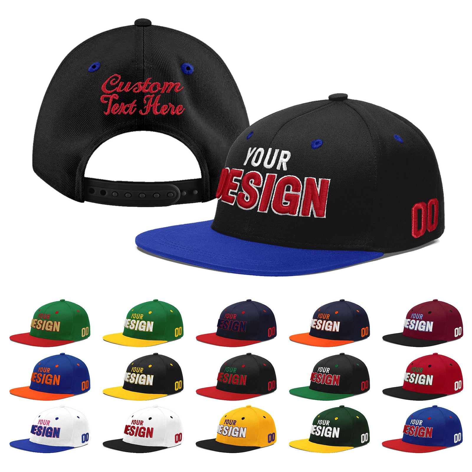 Custom Black Royal Blue 3D Puff Embroidery Flat Embroidery Casual Sport Baseball Cap