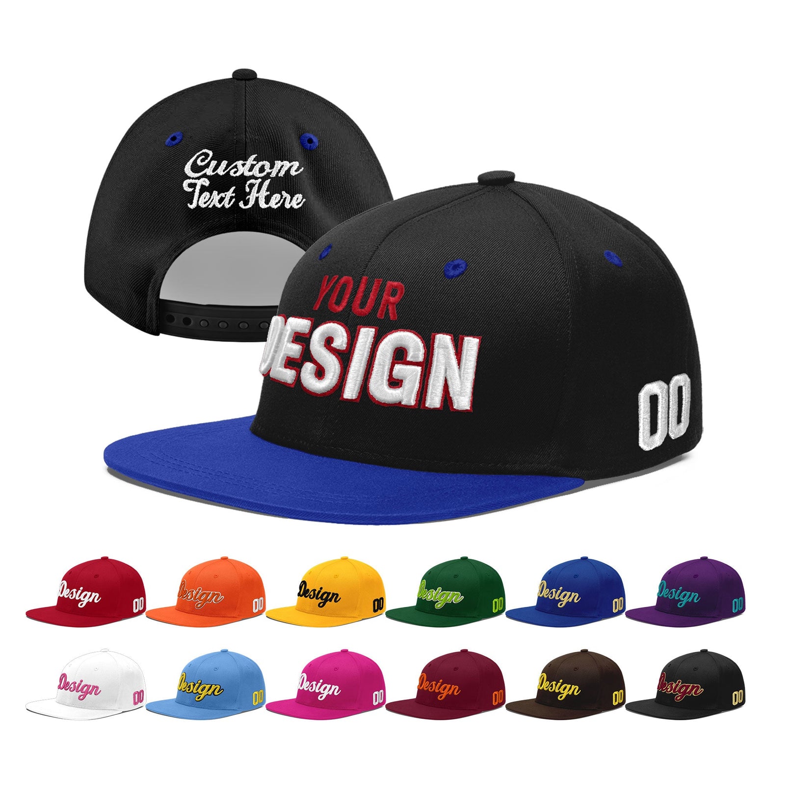Custom Black Royal Blue 3D Puff Embroidery Flat Embroidery Casual Sport Baseball Cap
