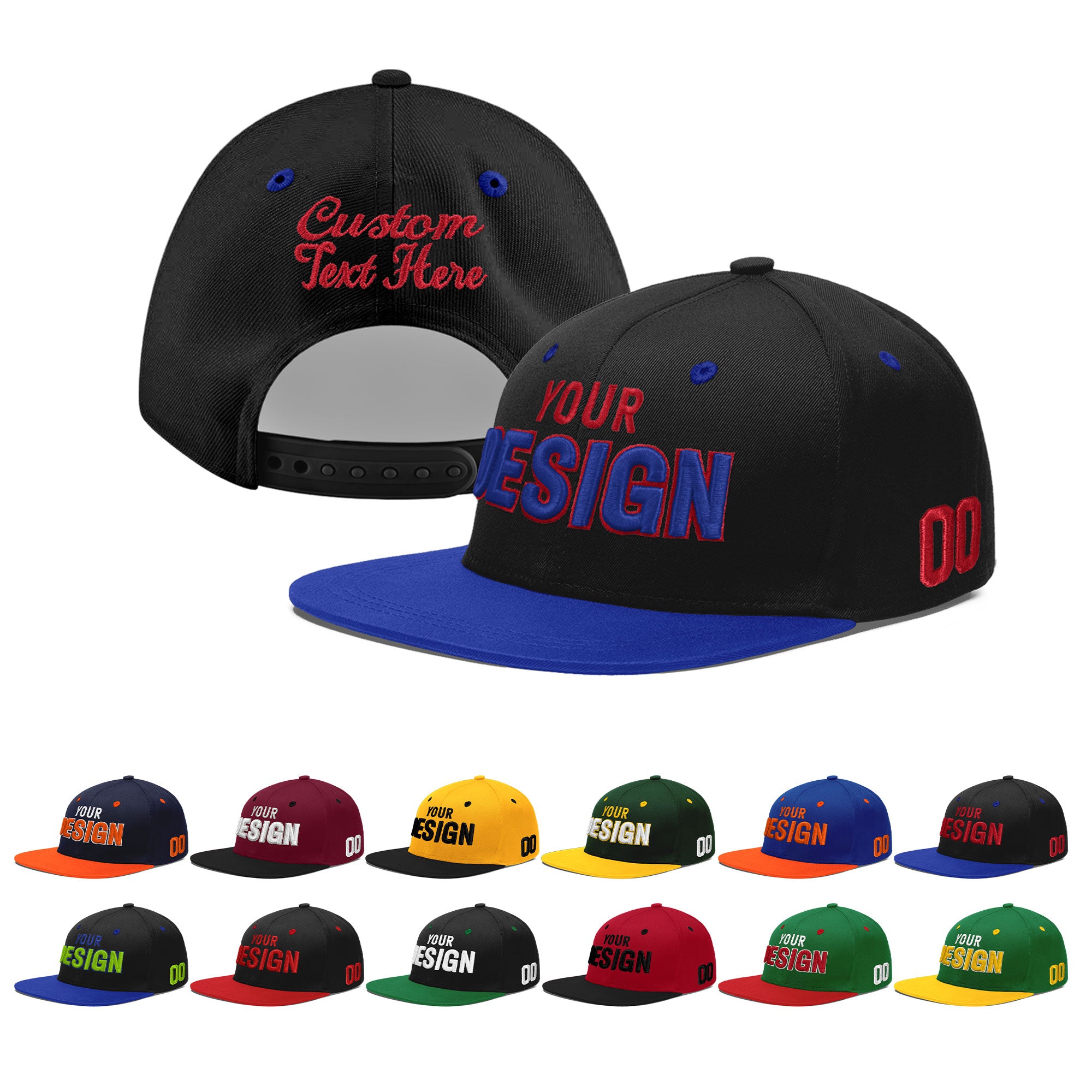 Custom Black Royal Blue 3D Puff Embroidery Flat Embroidery Casual Sport Baseball Cap