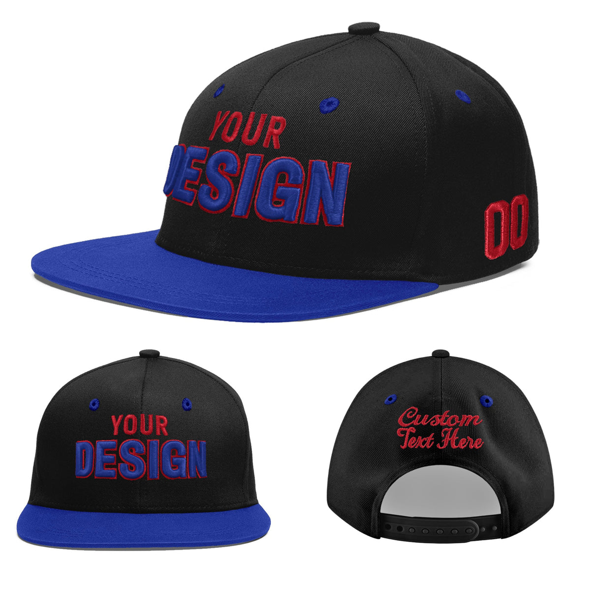 Custom Black Royal Blue 3D Puff Embroidery Flat Embroidery Casual Sport Baseball Cap