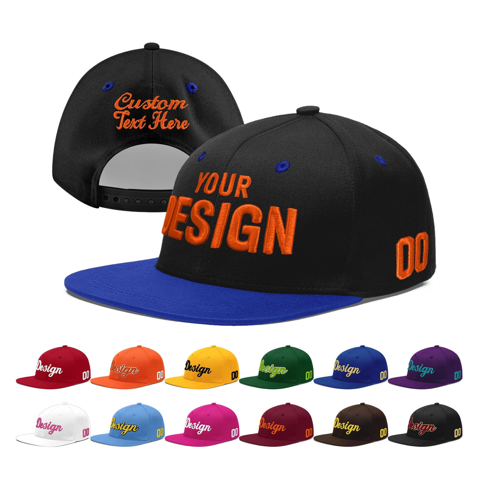 Custom Black Royal Blue 3D Puff Embroidery Flat Embroidery Casual Sport Baseball Cap