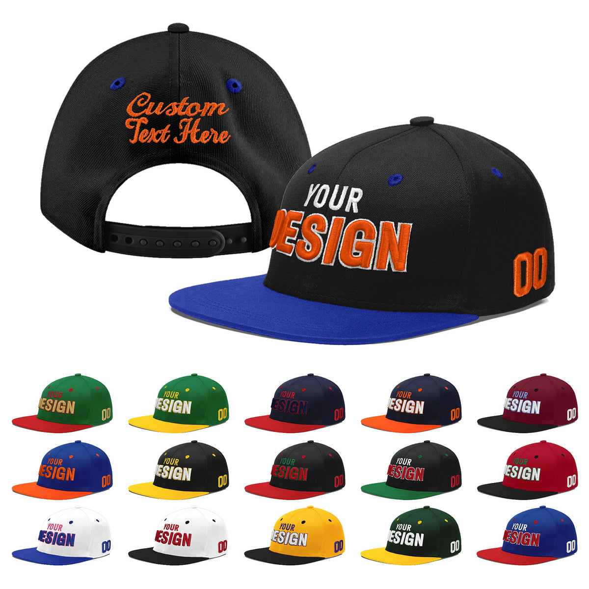 Custom Black Royal Blue 3D Puff Embroidery Flat Embroidery Casual Sport Baseball Cap