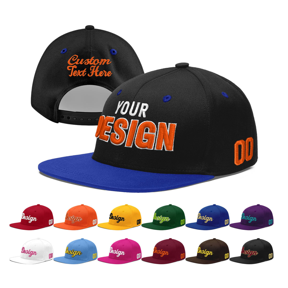 Custom Black Royal Blue 3D Puff Embroidery Flat Embroidery Casual Sport Baseball Cap