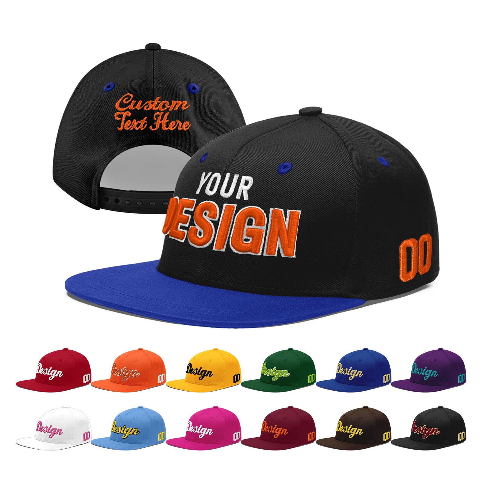 Custom Black Royal Blue 3D Puff Embroidery Flat Embroidery Casual Sport Baseball Cap