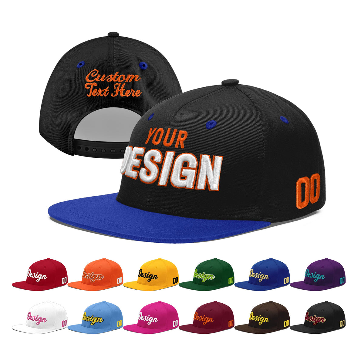 Custom Black Royal Blue 3D Puff Embroidery Flat Embroidery Casual Sport Baseball Cap