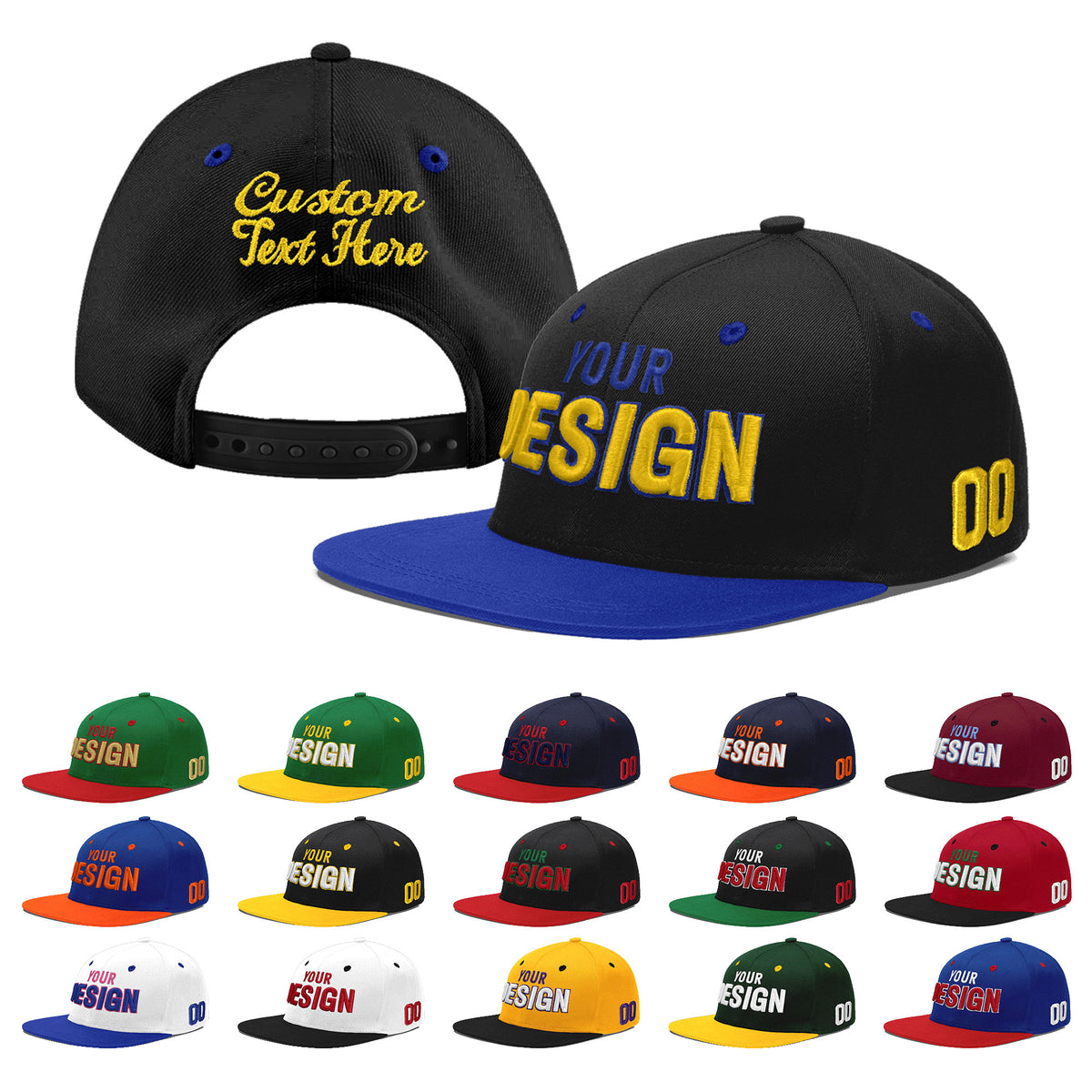 Custom Black Royal Blue 3D Puff Embroidery Flat Embroidery Casual Sport Baseball Cap