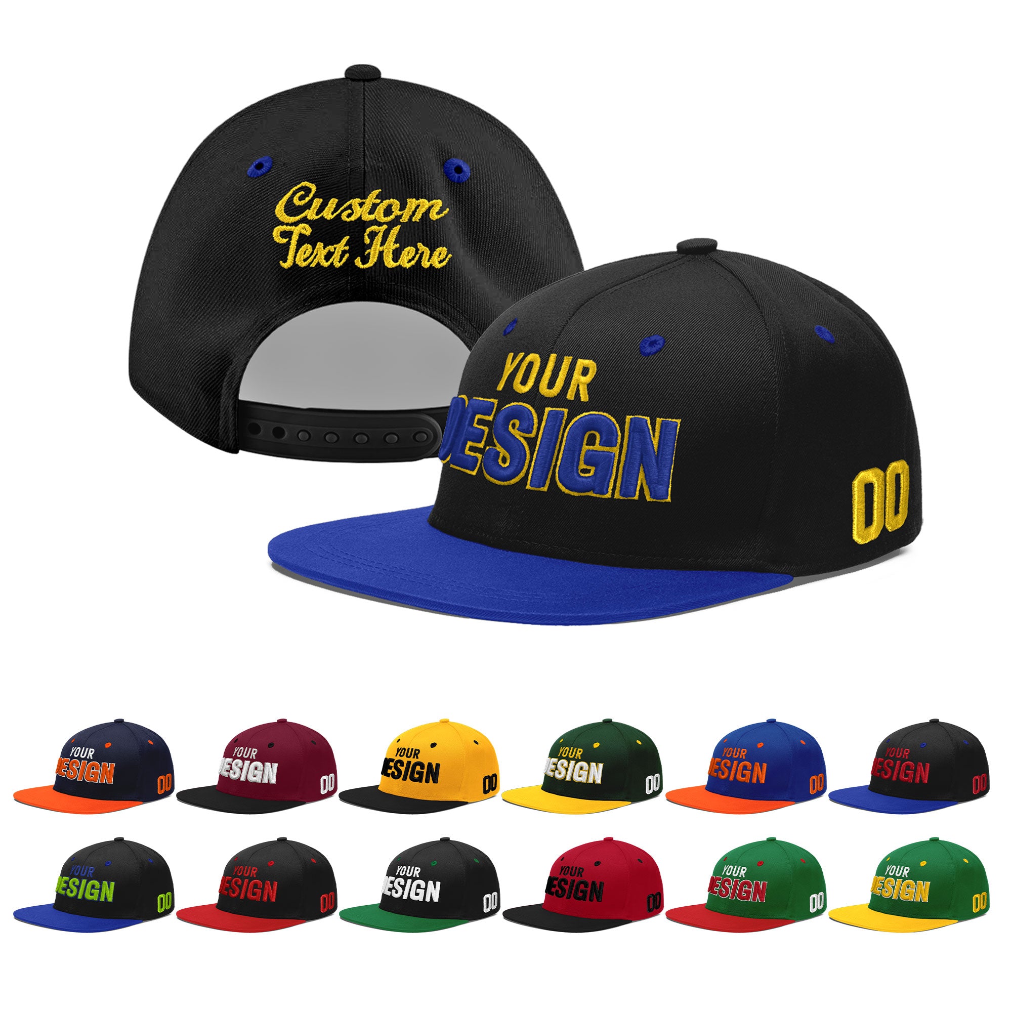 Custom Black Royal Blue 3D Puff Embroidery Flat Embroidery Casual Sport Baseball Cap