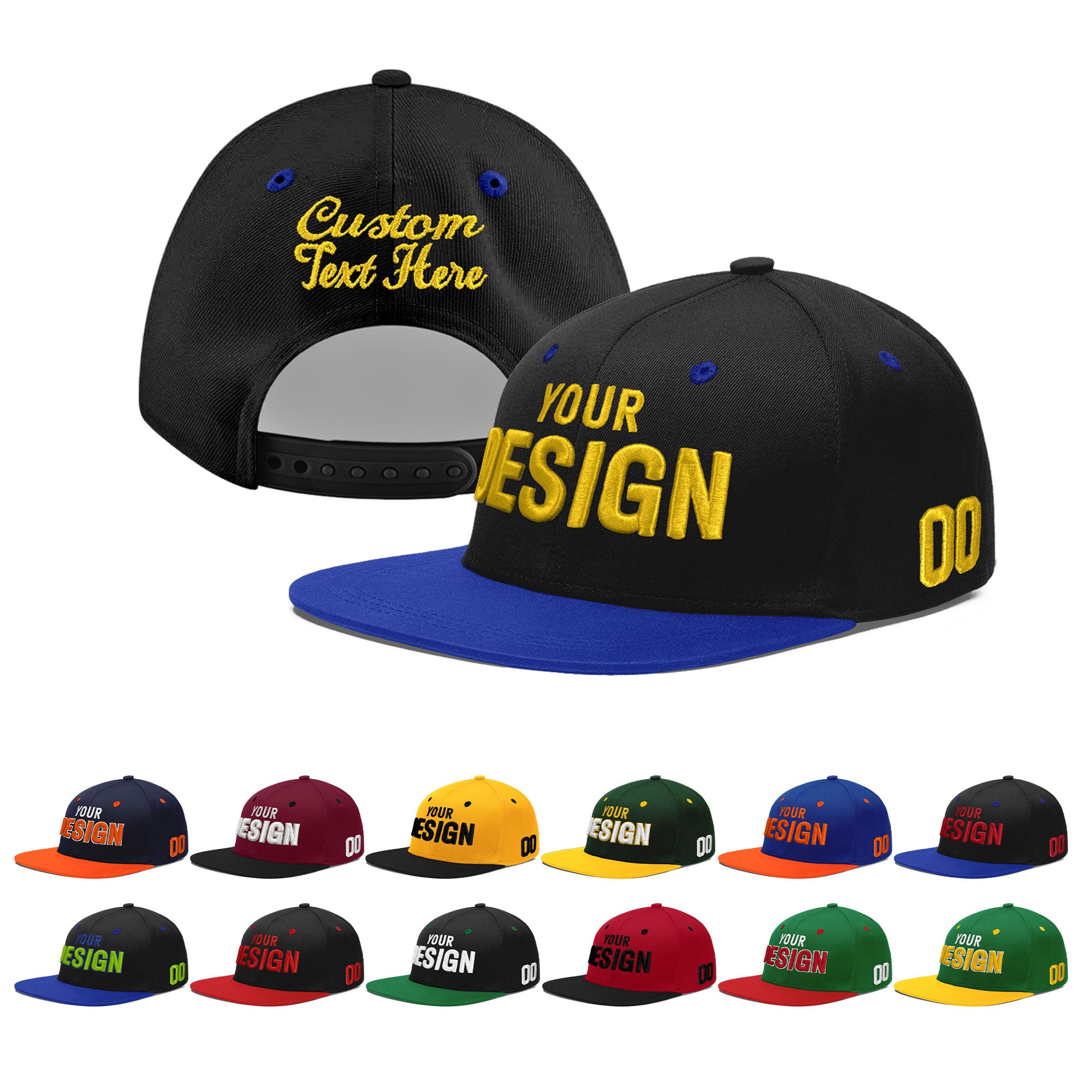 Custom Black Royal Blue 3D Puff Embroidery Flat Embroidery Casual Sport Baseball Cap