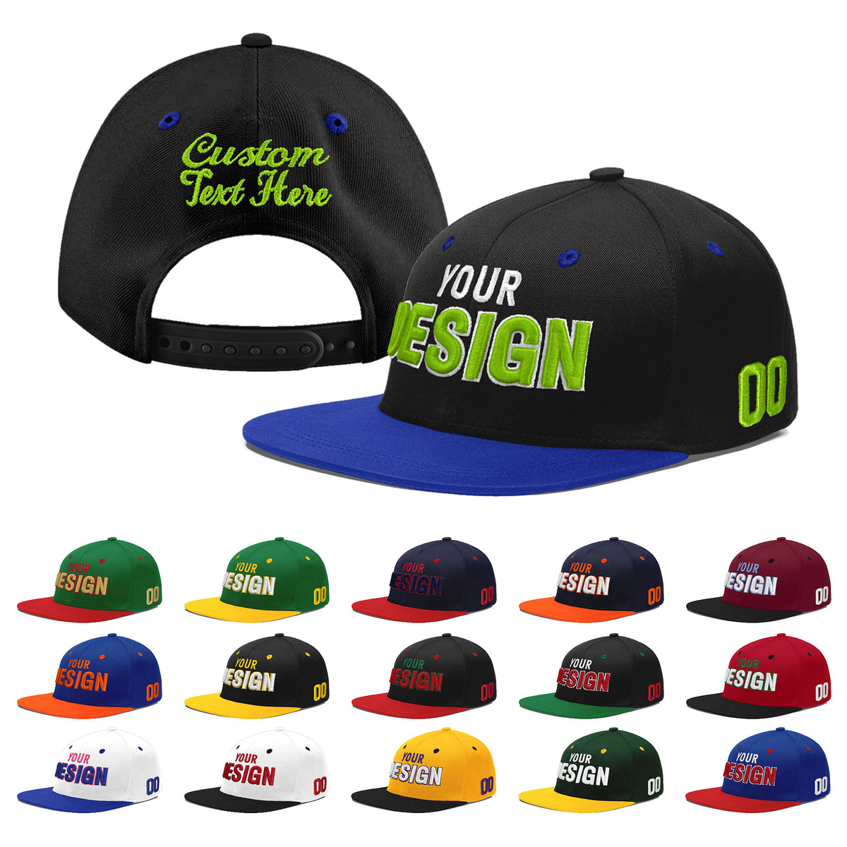 Custom Black Royal Blue 3D Puff Embroidery Flat Embroidery Casual Sport Baseball Cap