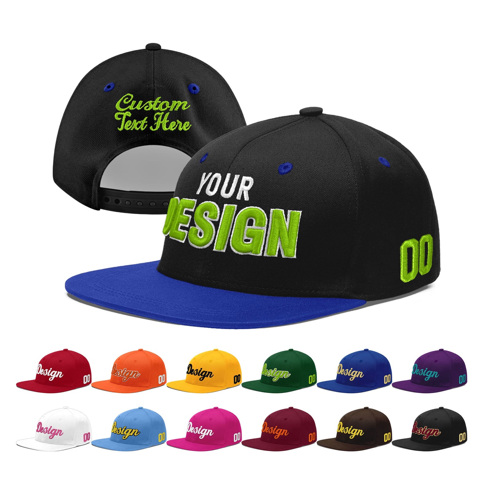 Custom Black Royal Blue 3D Puff Embroidery Flat Embroidery Casual Sport Baseball Cap
