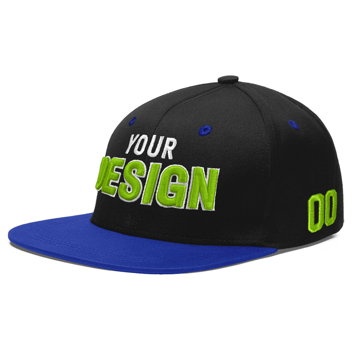 Custom Black Royal Blue 3D Puff Embroidery Flat Embroidery Casual Sport Baseball Cap