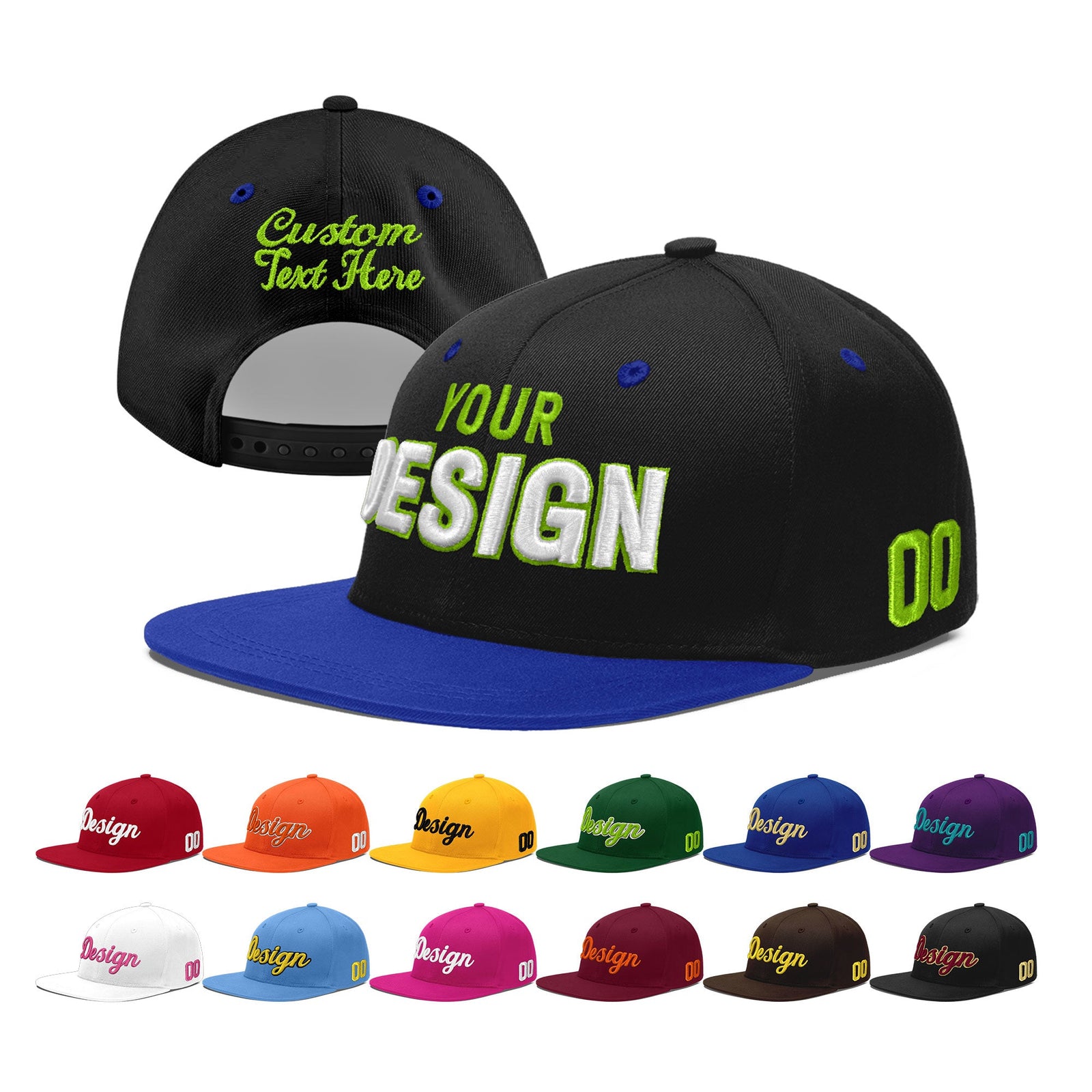 Custom Black Royal Blue 3D Puff Embroidery Flat Embroidery Casual Sport Baseball Cap