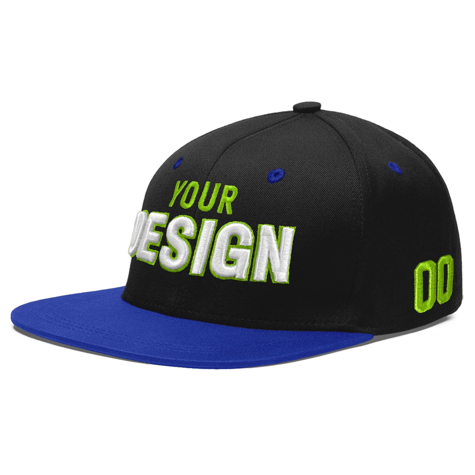 Custom Black Royal Blue 3D Puff Embroidery Flat Embroidery Casual Sport Baseball Cap