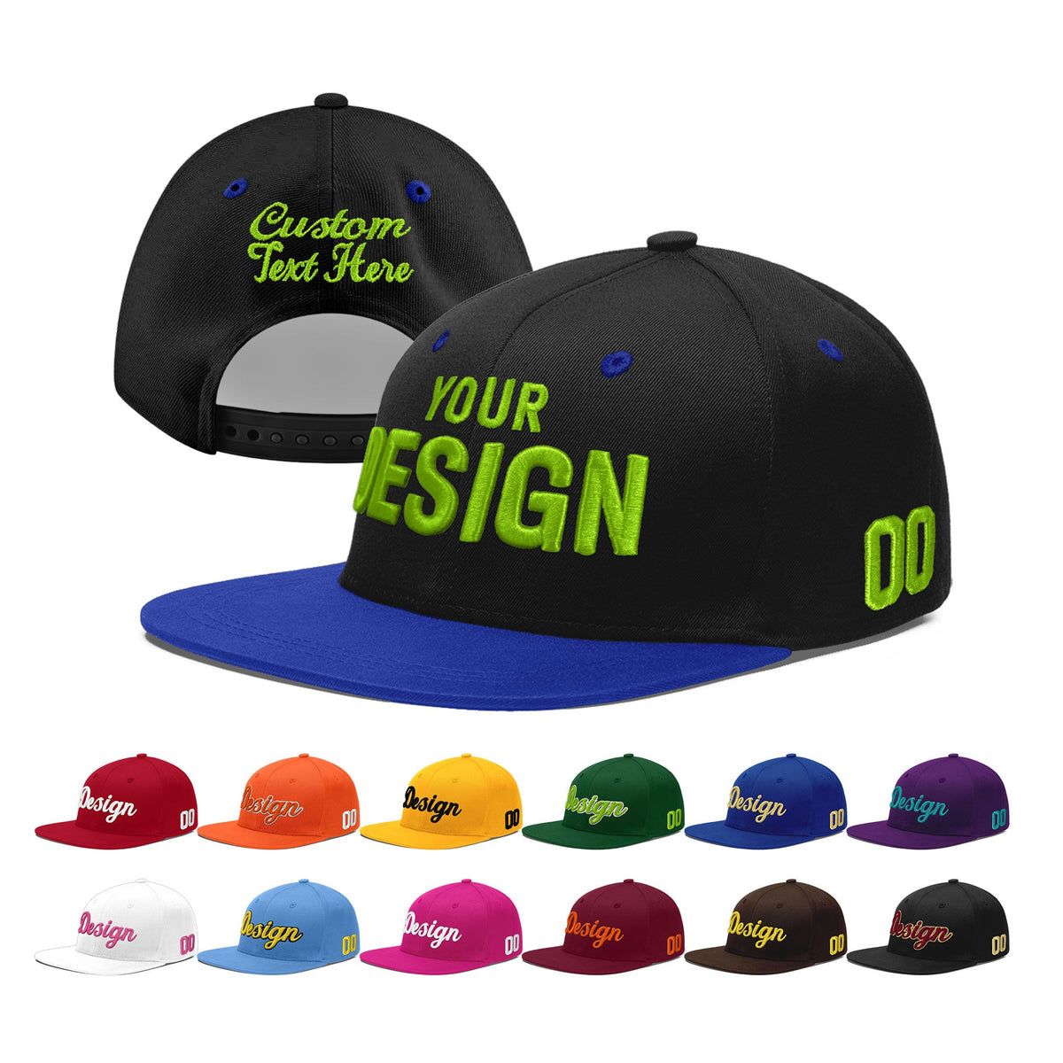 Custom Black Royal Blue 3D Puff Embroidery Flat Embroidery Casual Sport Baseball Cap