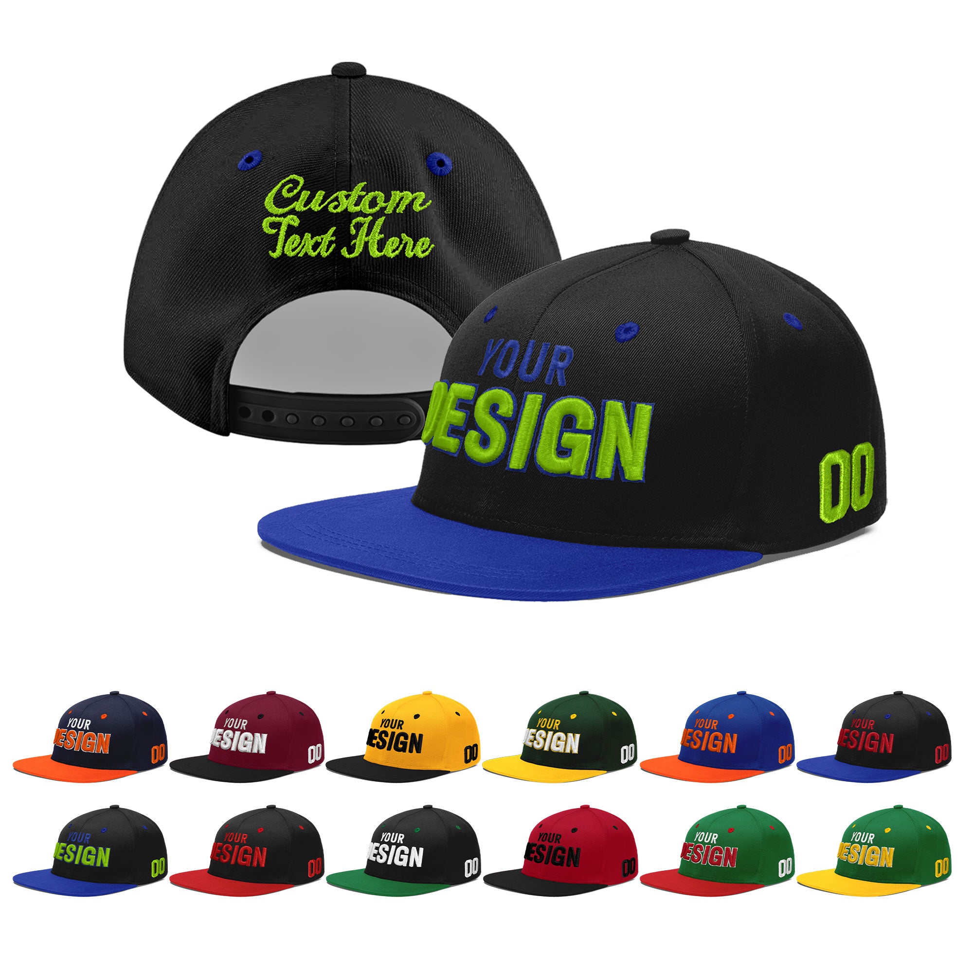Custom Black Royal Blue 3D Puff Embroidery Flat Embroidery Casual Sport Baseball Cap