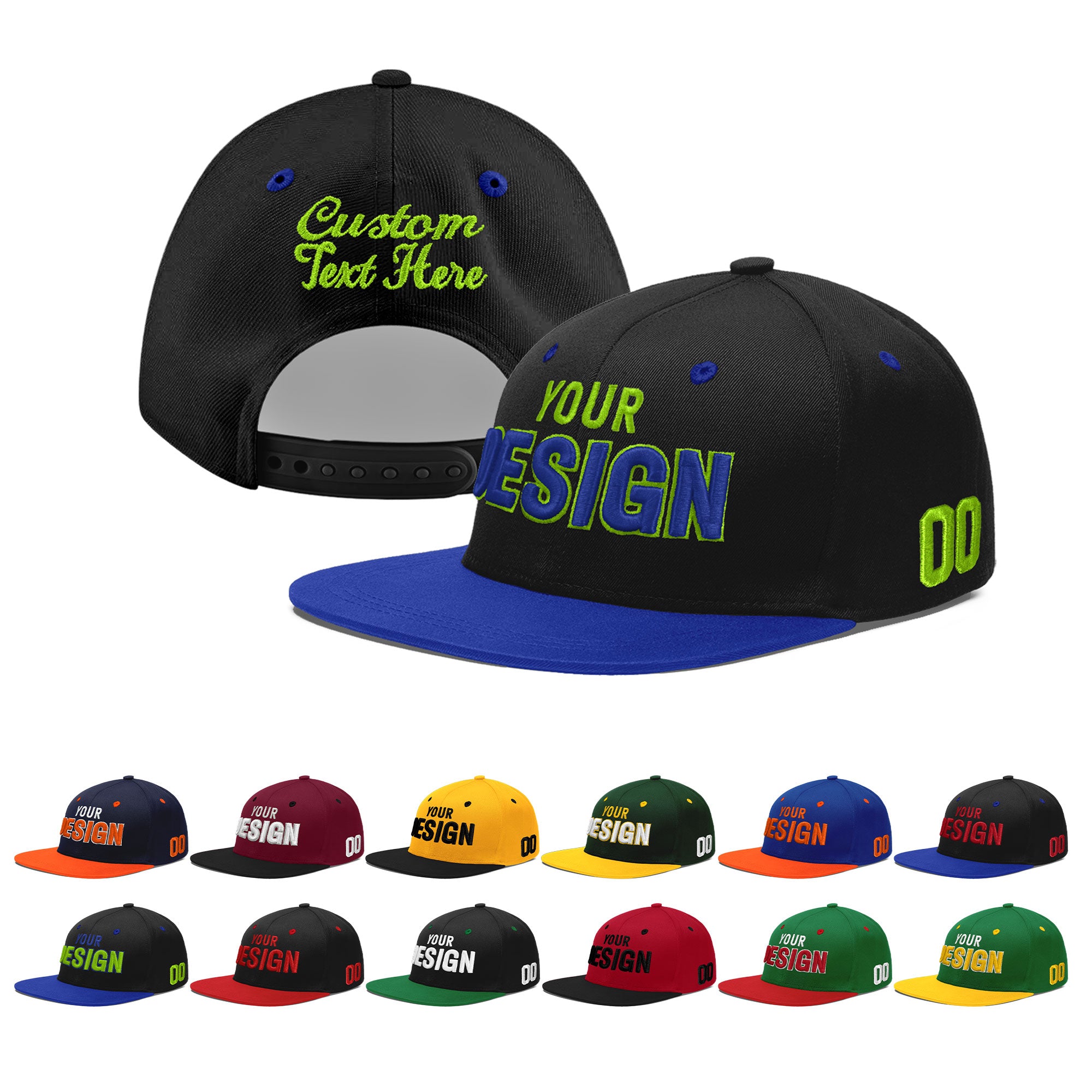 Custom Black Royal Blue 3D Puff Embroidery Flat Embroidery Casual Sport Baseball Cap