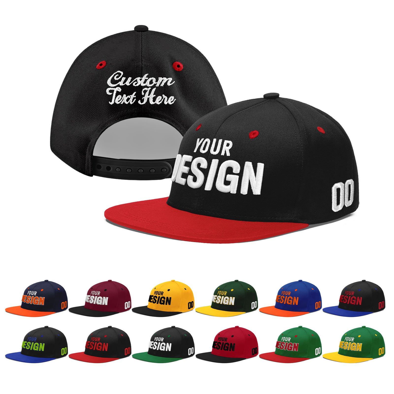 Custom Black Red 3D Puff Embroidery Flat Embroidery Casual Sport Baseball Cap
