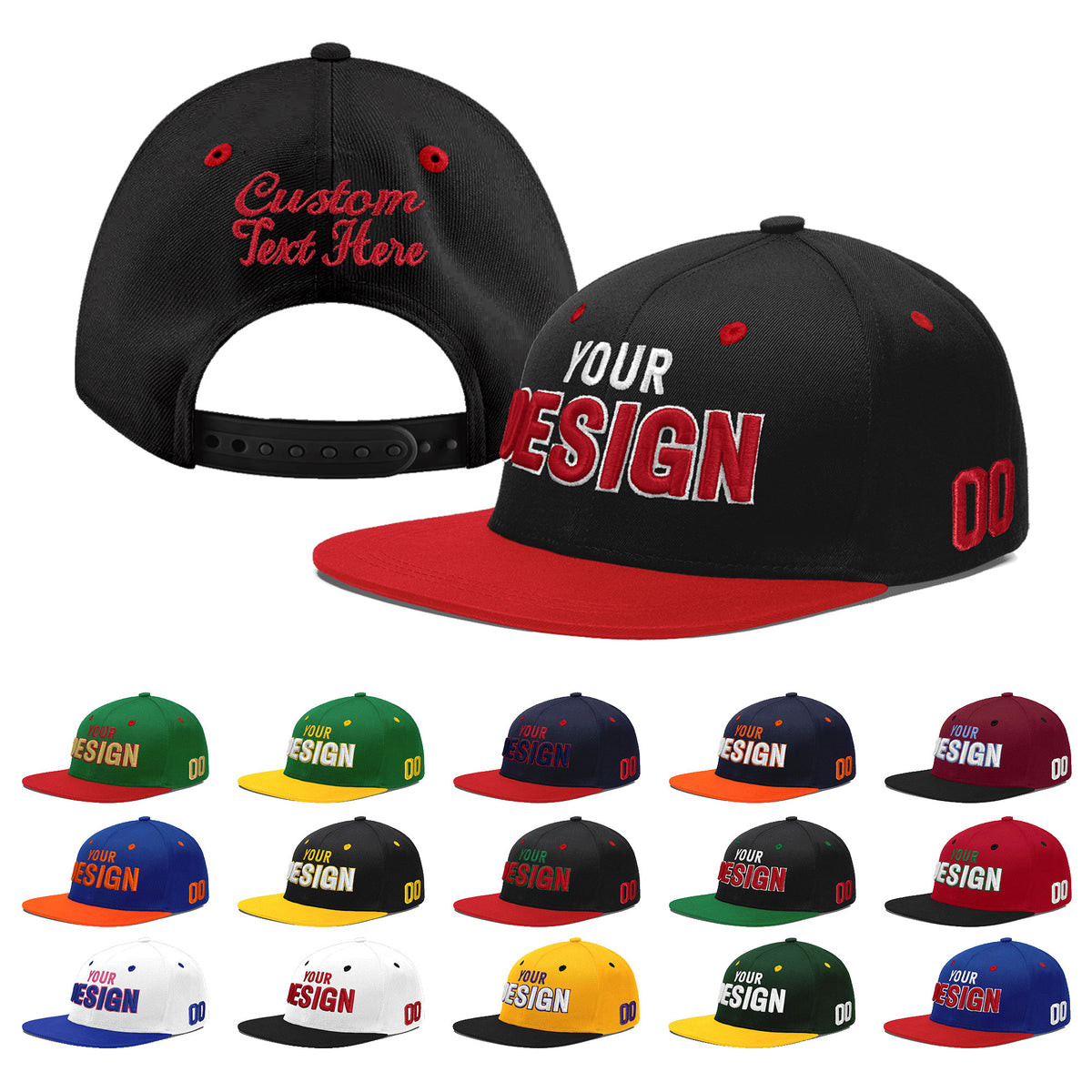 Custom Black Red 3D Puff Embroidery Flat Embroidery Casual Sport Baseball Cap