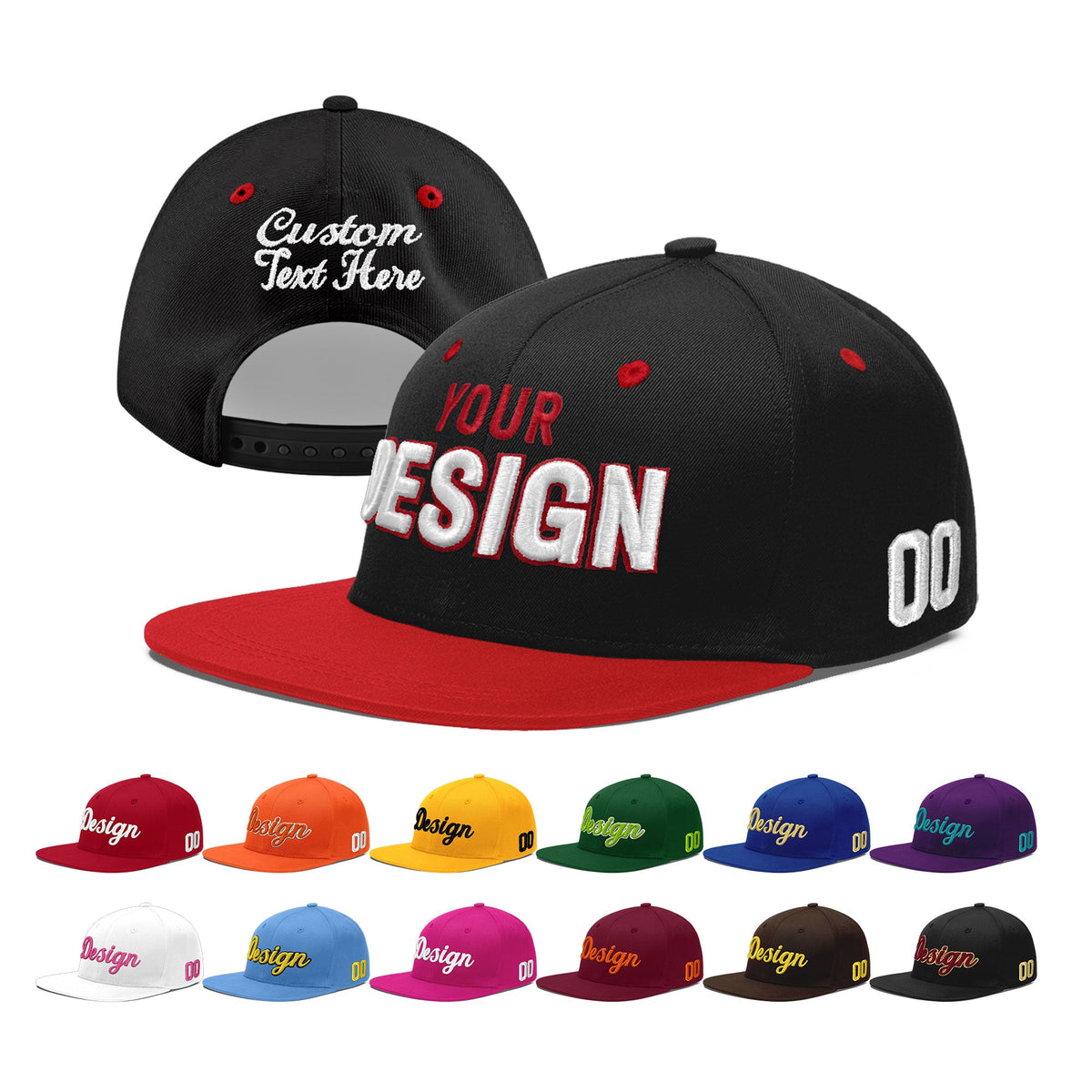 Custom Black Red 3D Puff Embroidery Flat Embroidery Casual Sport Baseball Cap