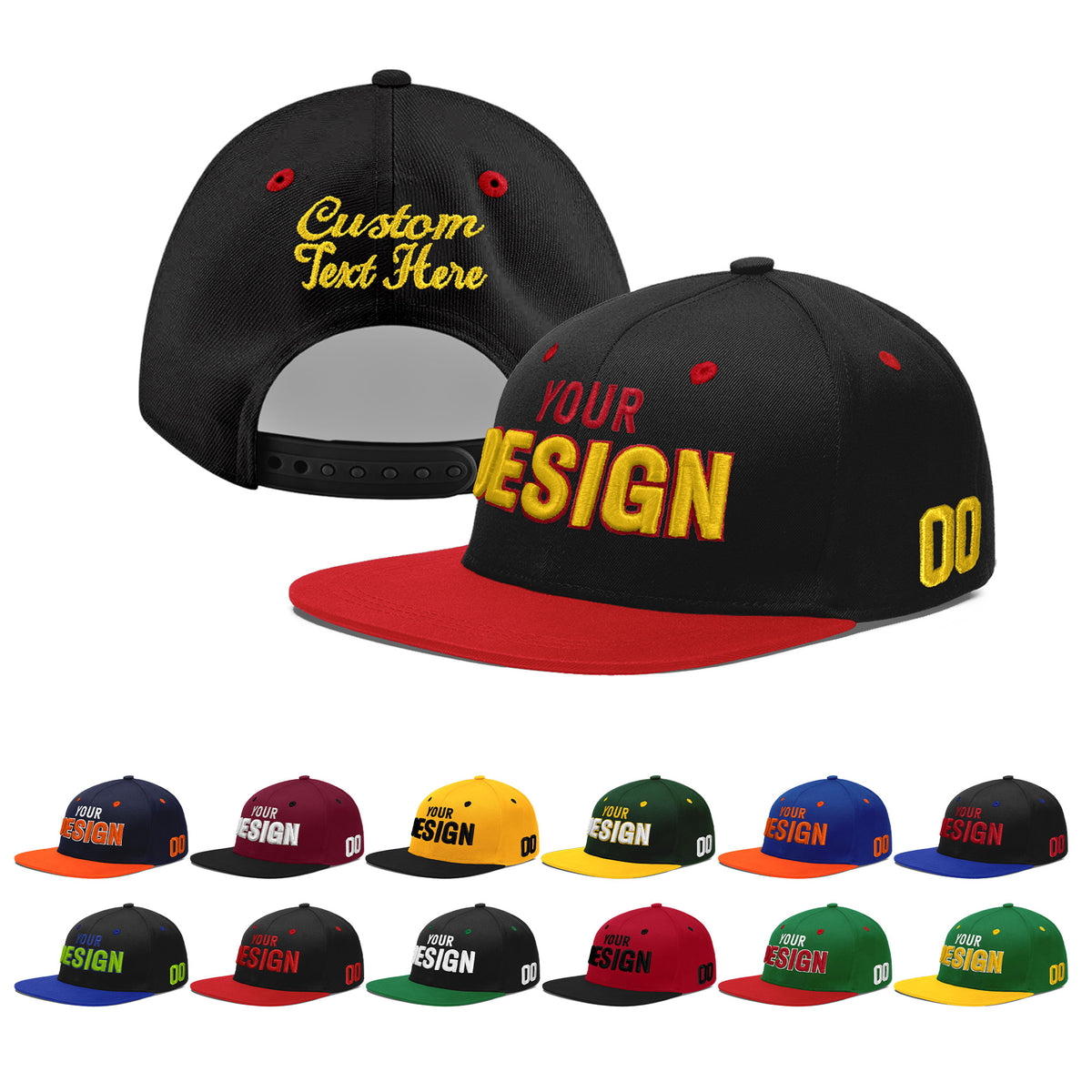 Custom Black Red 3D Puff Embroidery Flat Embroidery Casual Sport Baseball Cap