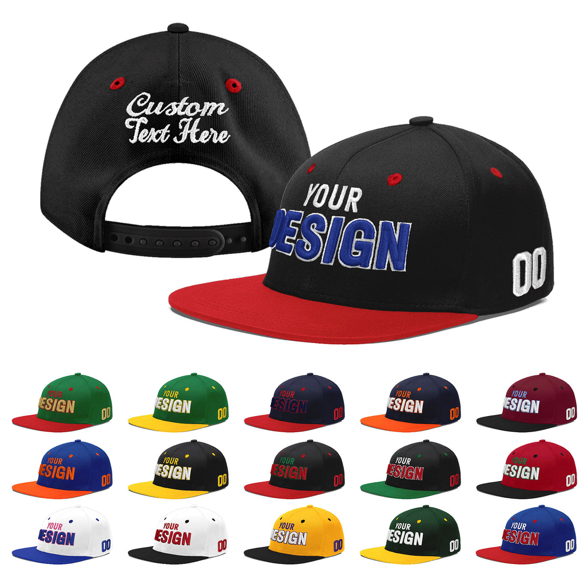 Custom Black Red 3D Puff Embroidery Flat Embroidery Casual Sport Baseball Cap