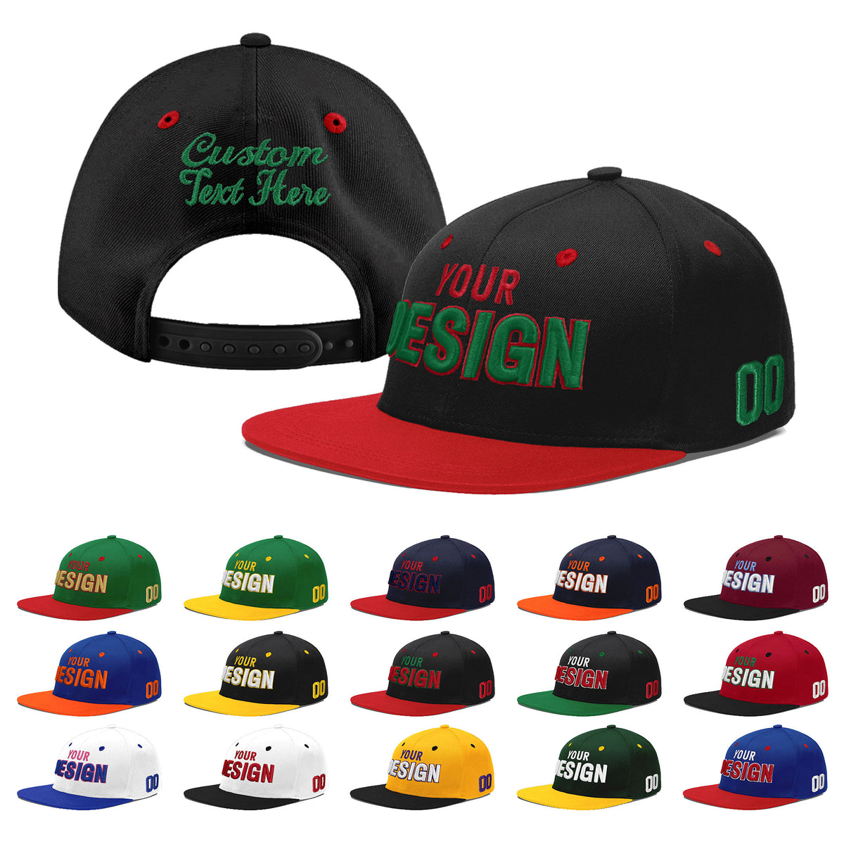Custom Black Red 3D Puff Embroidery Flat Embroidery Casual Sport Baseball Cap