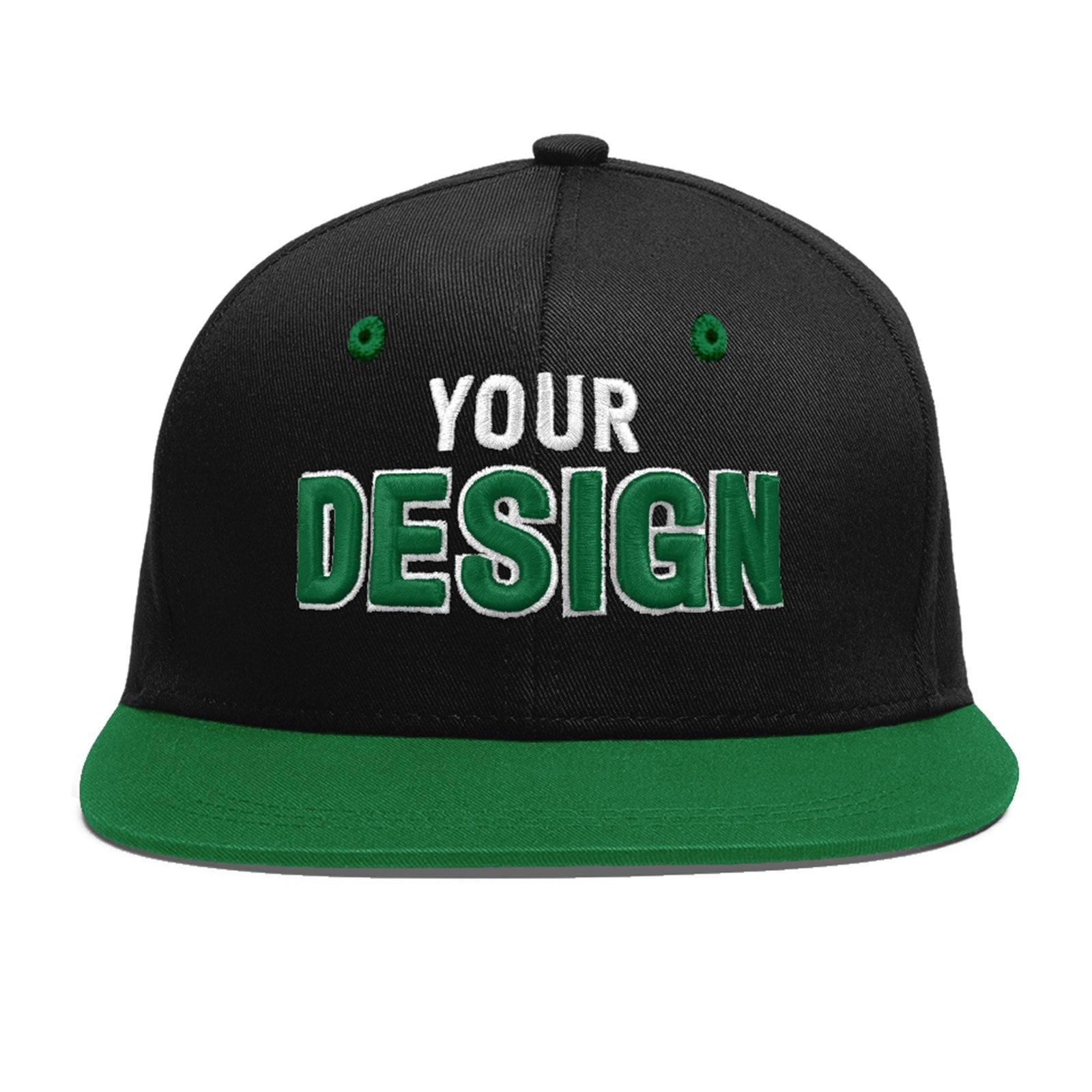 Custom Black Kelly Green 3D Puff Embroidery Flat Embroidery Casual Sport Baseball Cap