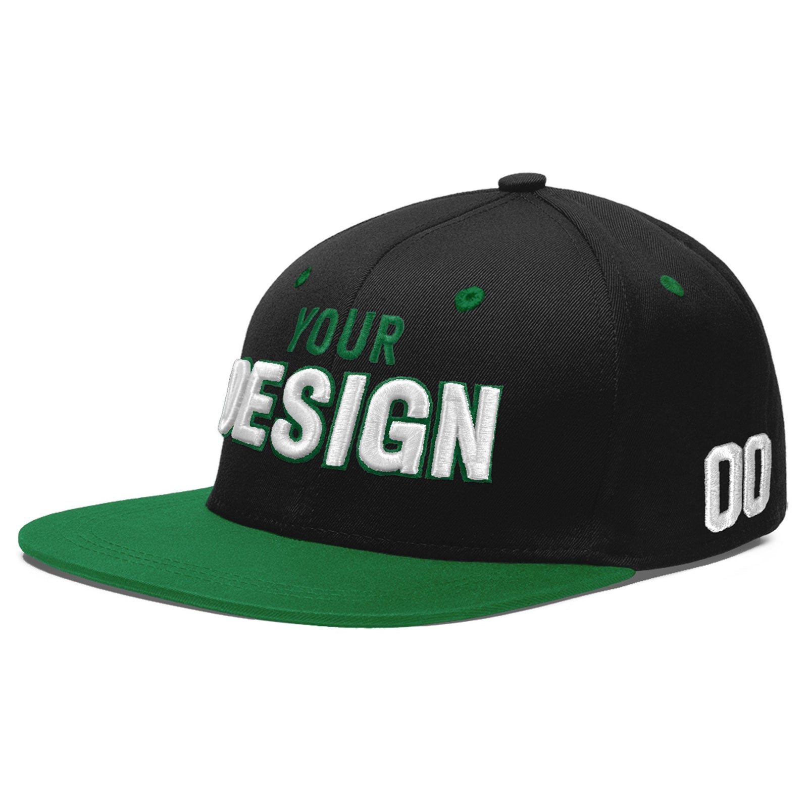 Custom Black Kelly Green 3D Puff Embroidery Flat Embroidery Casual Sport Baseball Cap