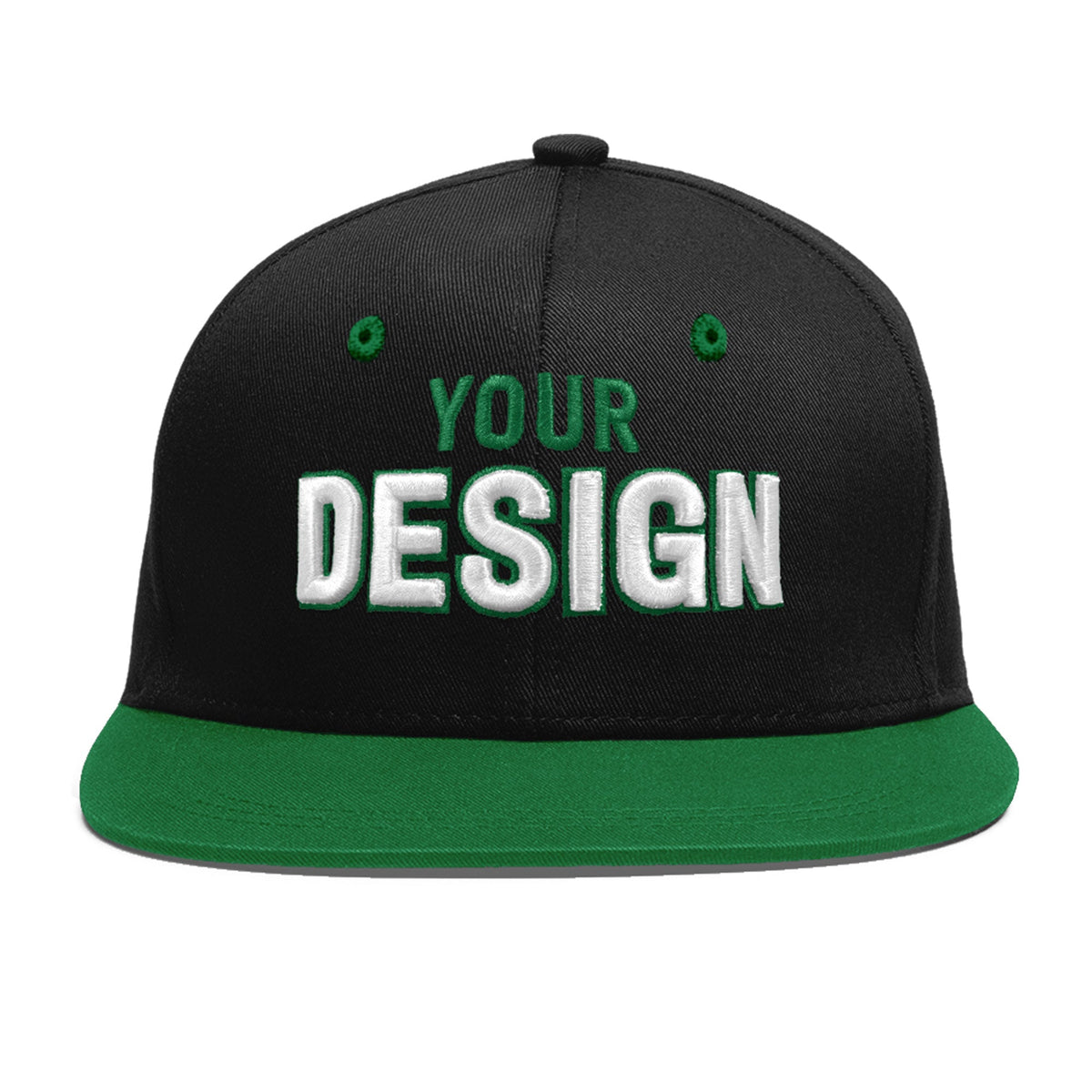 Custom Black Kelly Green 3D Puff Embroidery Flat Embroidery Casual Sport Baseball Cap