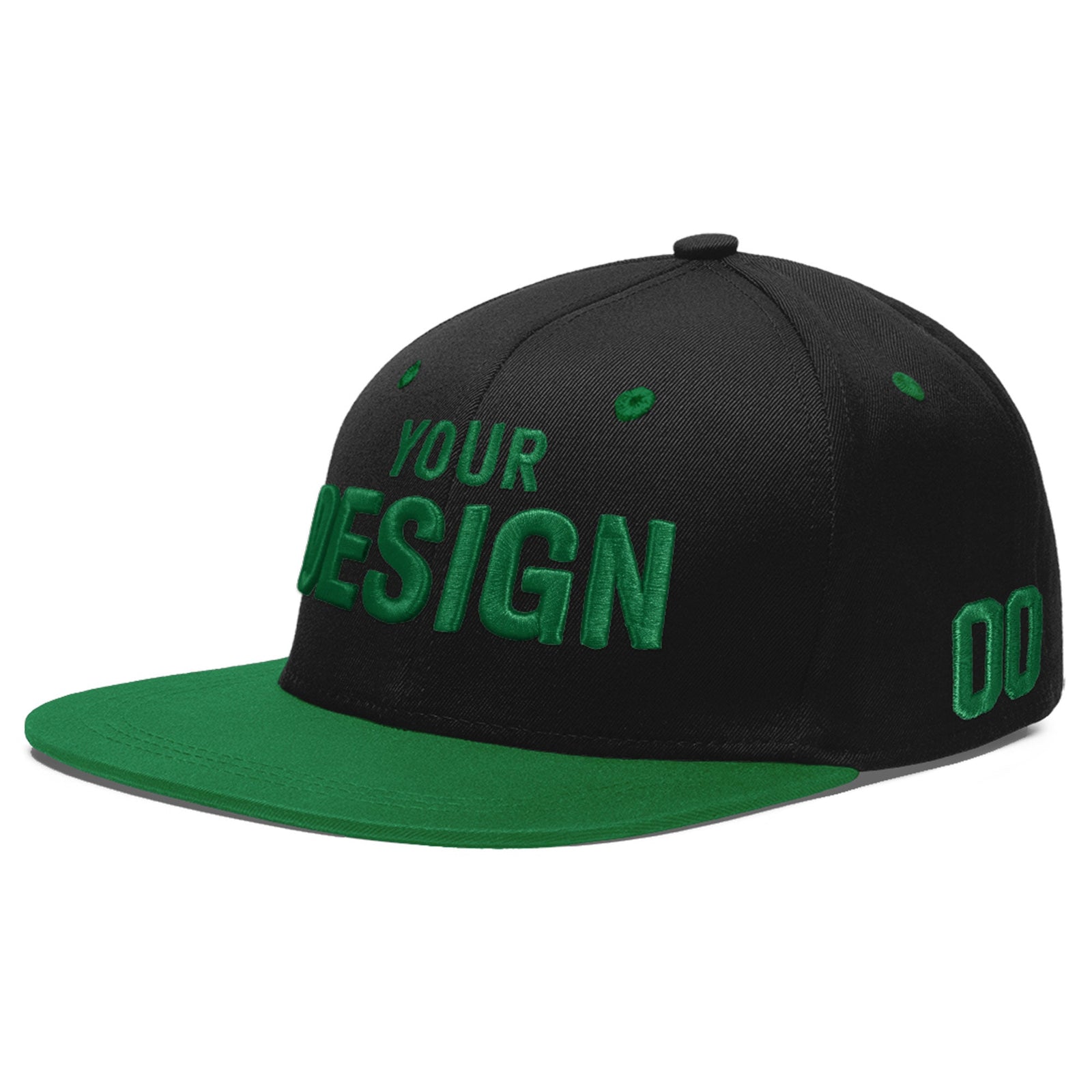 Custom Black Kelly Green 3D Puff Embroidery Flat Embroidery Casual Sport Baseball Cap