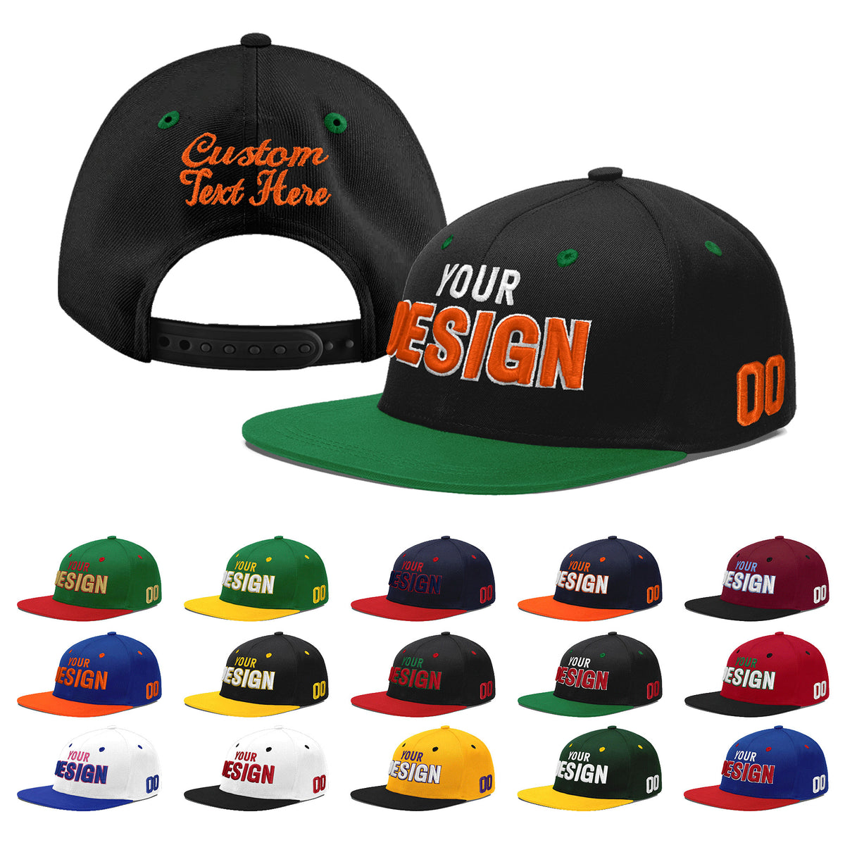 Custom Black Kelly Green 3D Puff Embroidery Flat Embroidery Casual Sport Baseball Cap