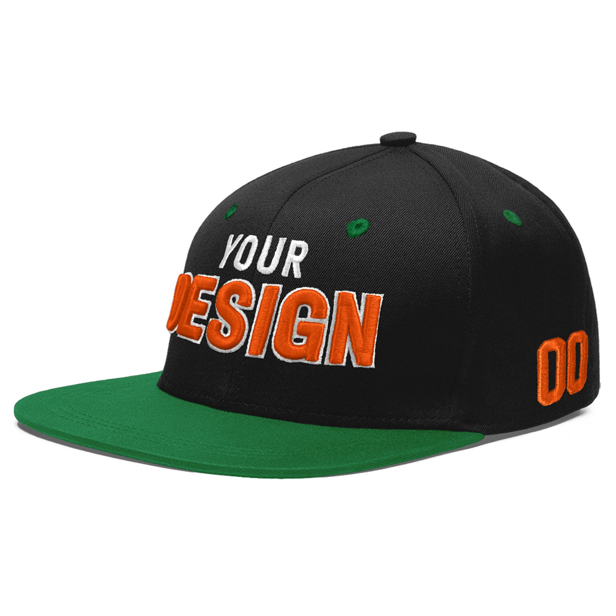 Custom Black Kelly Green 3D Puff Embroidery Flat Embroidery Casual Sport Baseball Cap