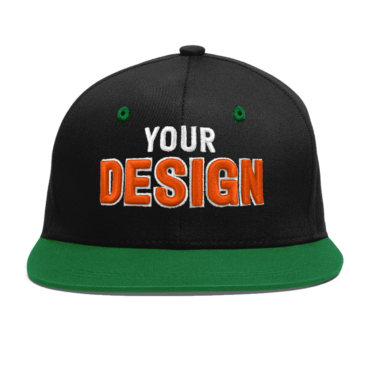 Custom Black Kelly Green 3D Puff Embroidery Flat Embroidery Casual Sport Baseball Cap