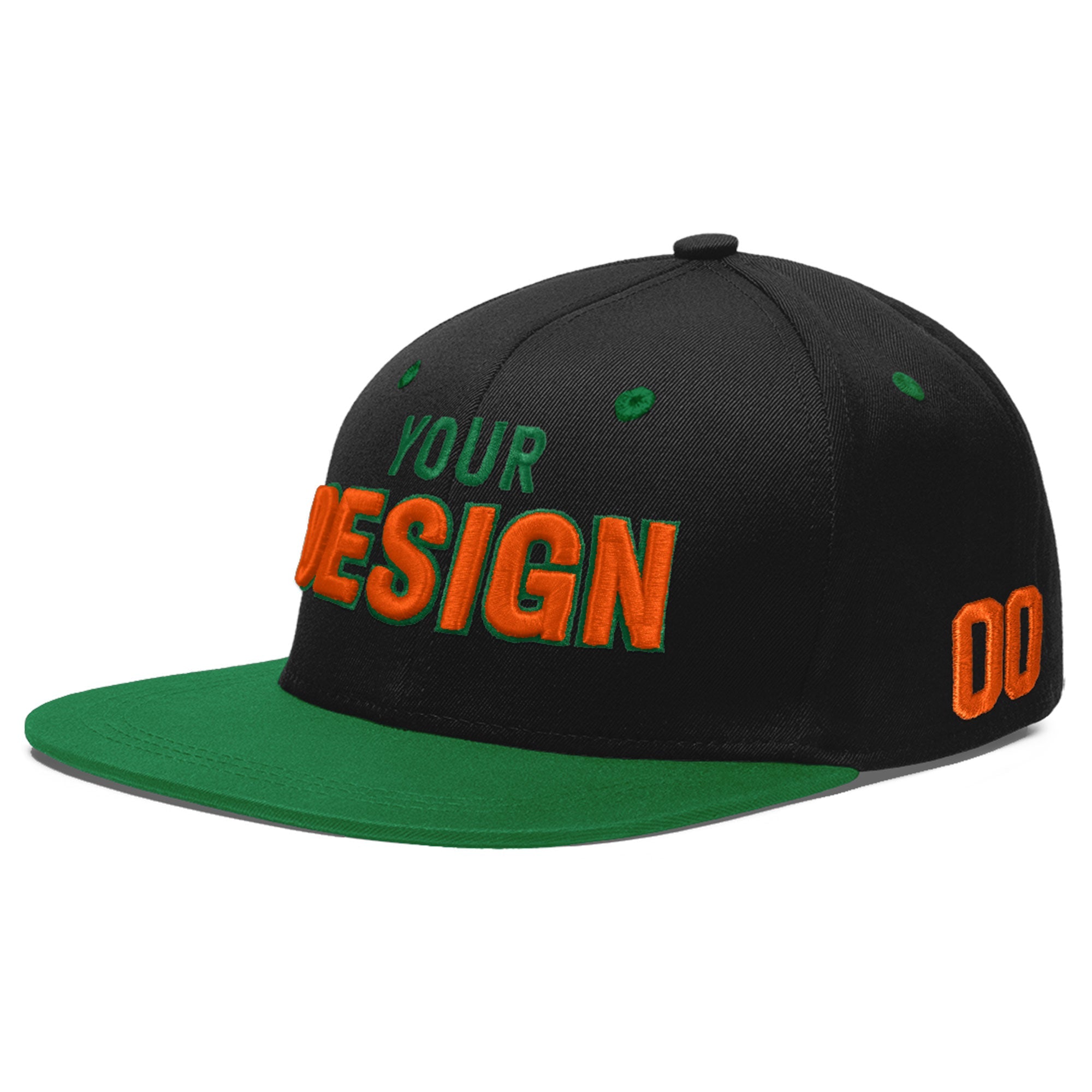 Custom Black Kelly Green 3D Puff Embroidery Flat Embroidery Casual Sport Baseball Cap