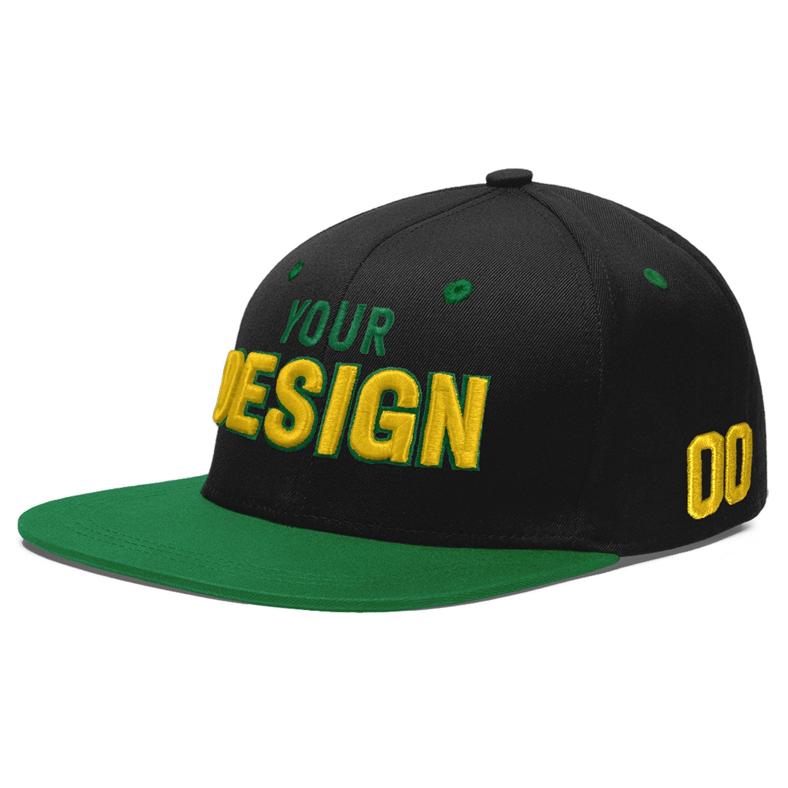 Custom Black Kelly Green 3D Puff Embroidery Flat Embroidery Casual Sport Baseball Cap