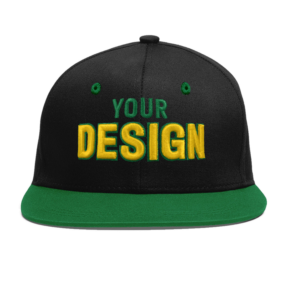 Custom Black Kelly Green 3D Puff Embroidery Flat Embroidery Casual Sport Baseball Cap